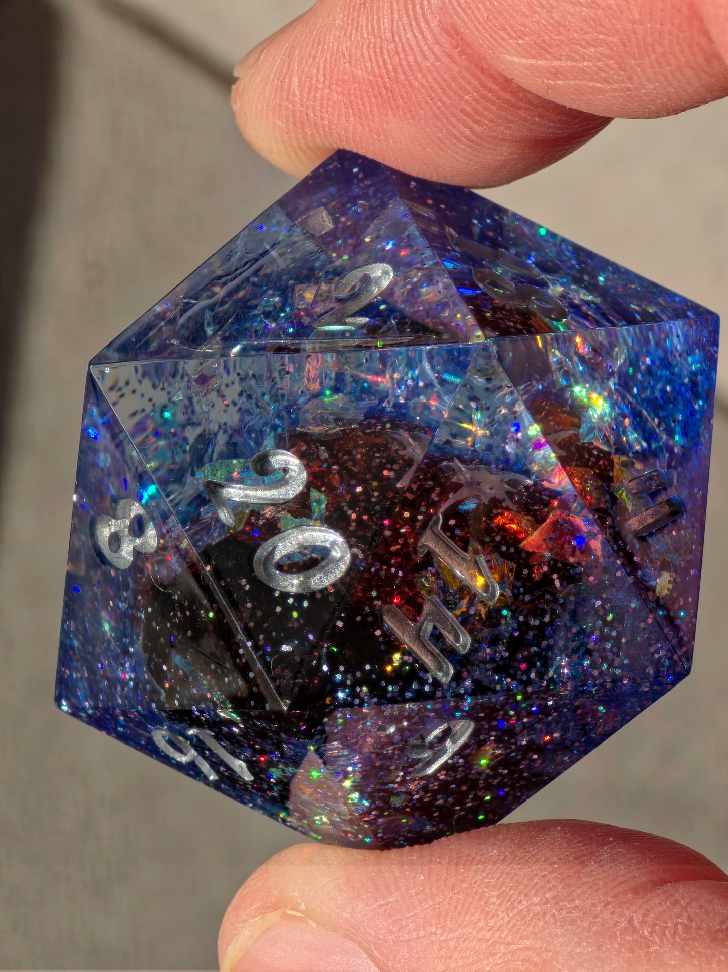 Planet Core D20 40mm – Large Resin Die with Red Planet & Galaxy Effect, Sharp Edge DnD Dice, Handmade TTRPG Dice, Collector Dice