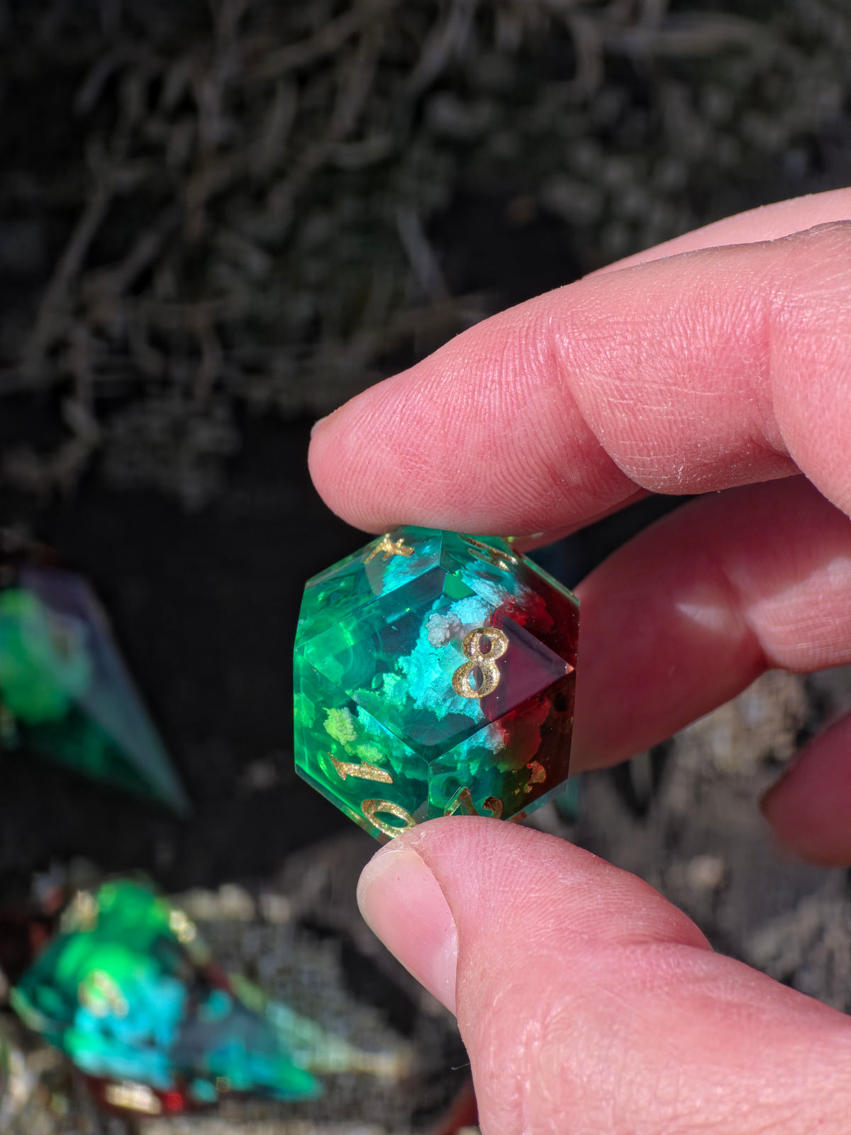 Heart Vessel – Essence of Hyrule Heart Vessel Elongated Würfelset – Zelda Breath of the Wild & Tears of the Kingdom Inspired | 7-teiliges DnD Dice Set mit Herzcontainer & Geoden