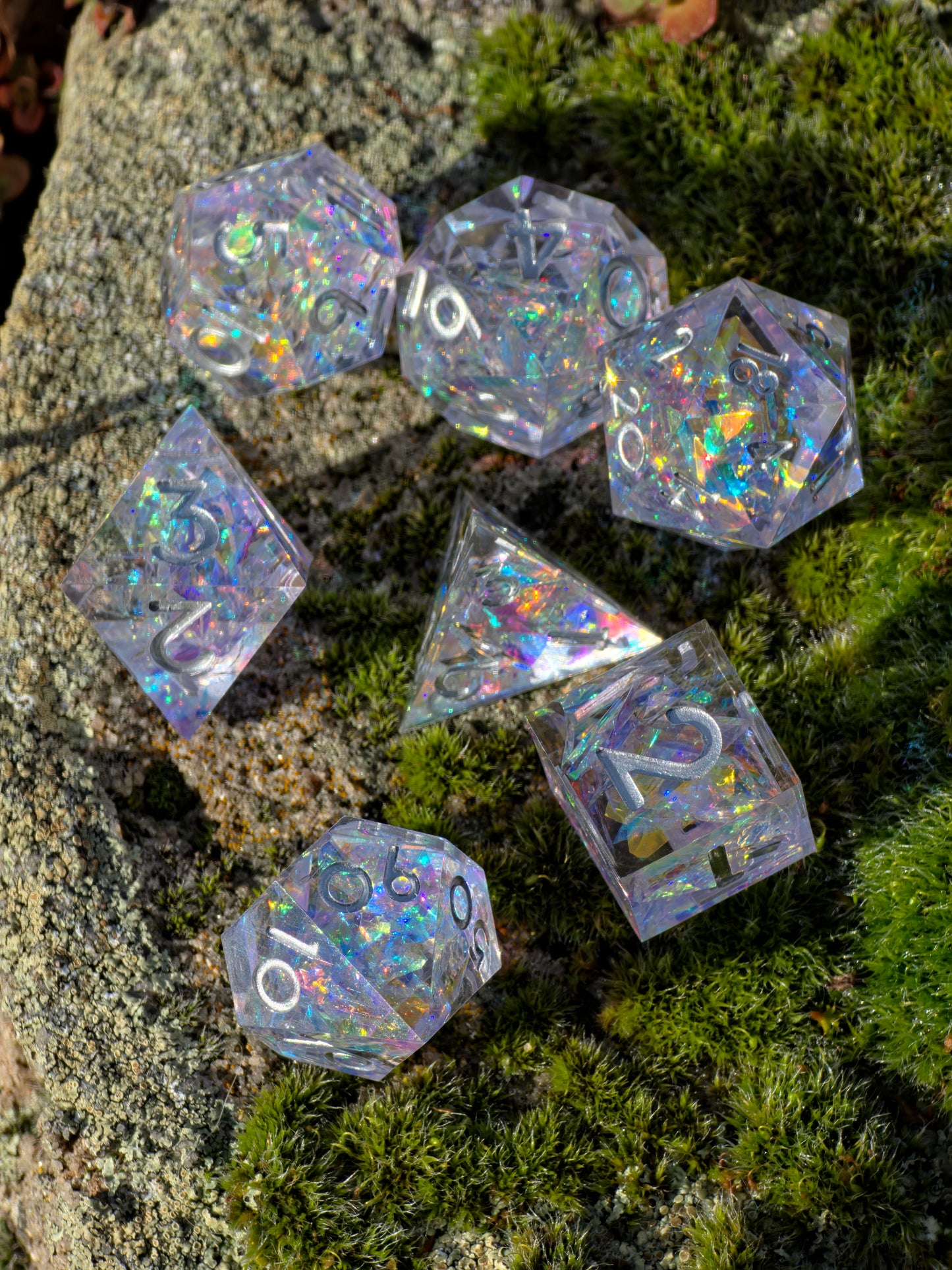 Polyedrischer Würfelset Opal Aurora – Handgemachte Resinwürfel mit Opal Effekt | DnD Dice Set Pen and Paper TTRPG | Gefrorenes Nordlicht Würfelset