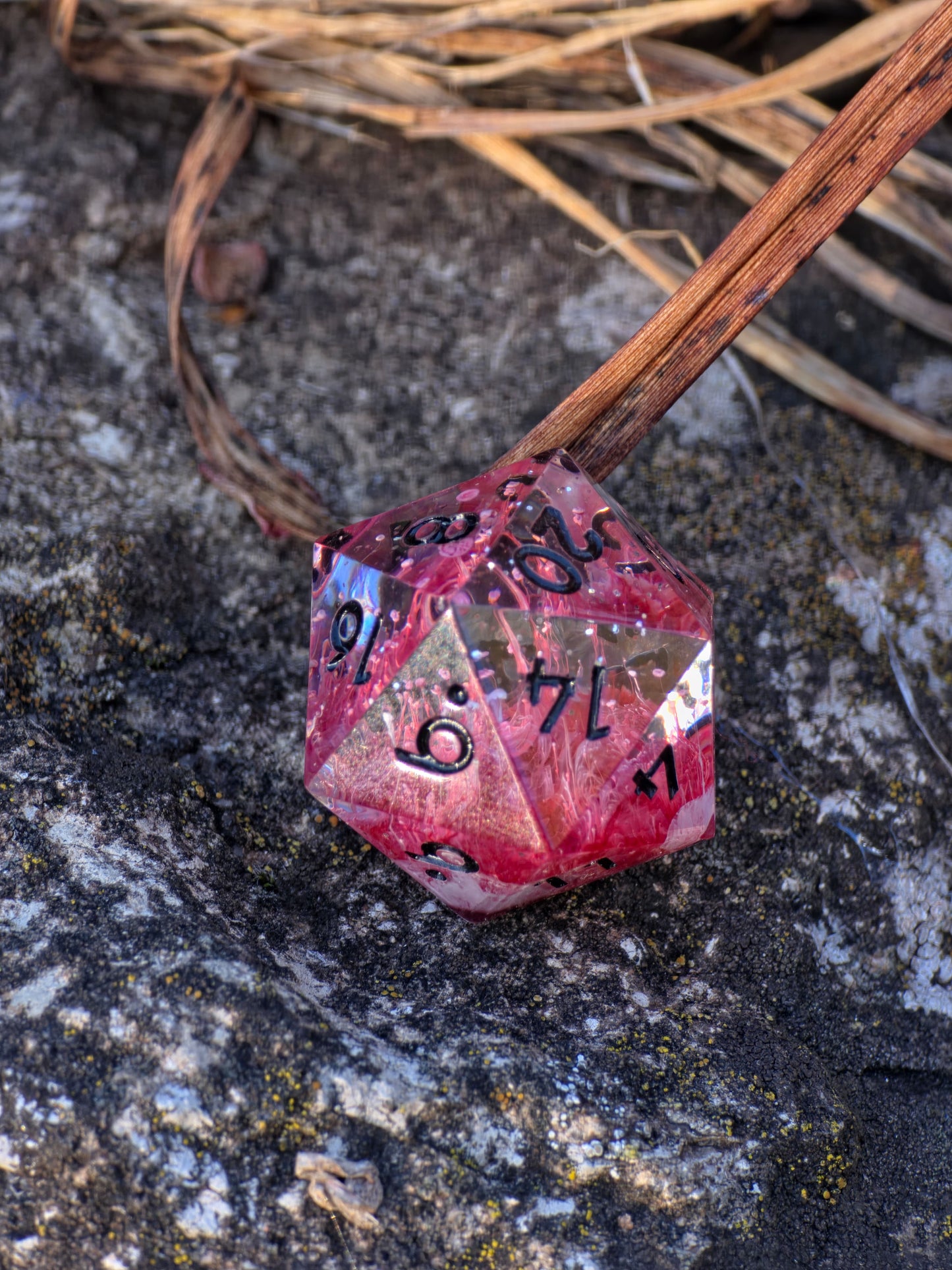 Polyedrischer Einzelner D20 –Petri D20 Rot Weiß Pilz Stil – Handgemachter Resin Würfel mit Petri Effekt | Mushroom Dice TTRPG Pen and paper