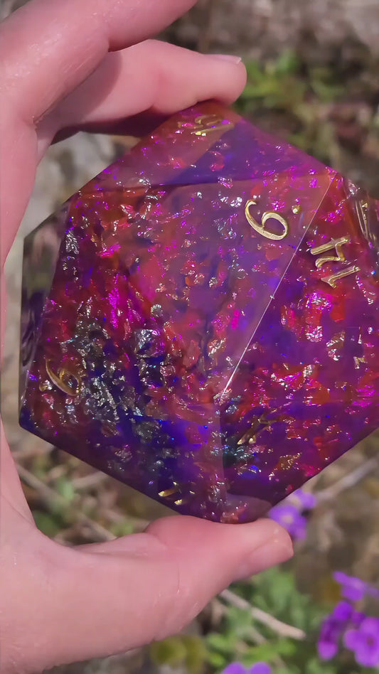Polyedrischer Jumbo D20 Liquid Core Würfel 65mm –  Handgemachter Galaxy Dice XXL Resin Würfel mit Liquid Core Flüssig