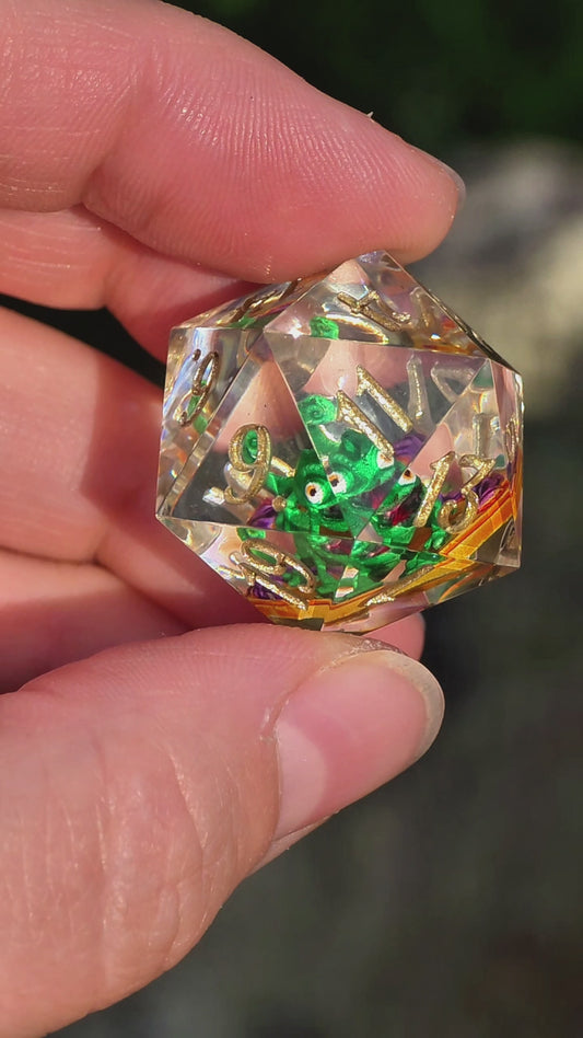 Pascal's Secret Garden D20 Dice – Tangled Inspired Resin D20 mit Pascal Chamäleon | Handgemachter Sharp Edge Würfel für DnD & RPG