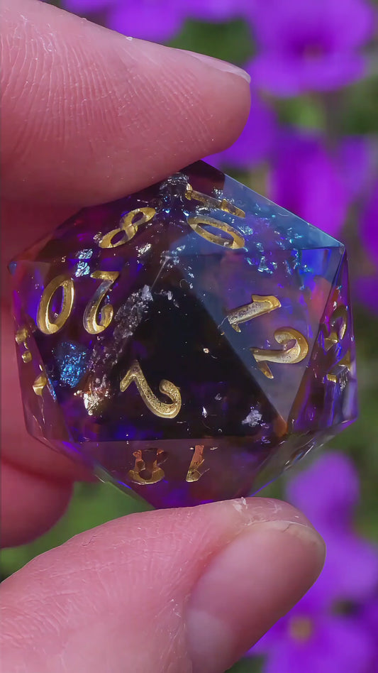 Sci Fi Sword D20 Dice – Resin Dice with Energy Blade Insert, Galaxy Fantasy DnD Dice, Handmade Sharp Edge TTRPG Dice