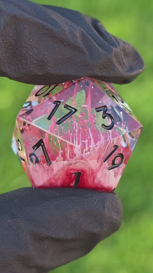 Polyedrischer Einzelner D20 –Petri D20 Rot Weiß Pilz Stil – Handgemachter Resin Würfel mit Petri Effekt | Mushroom Dice TTRPG Pen and paper