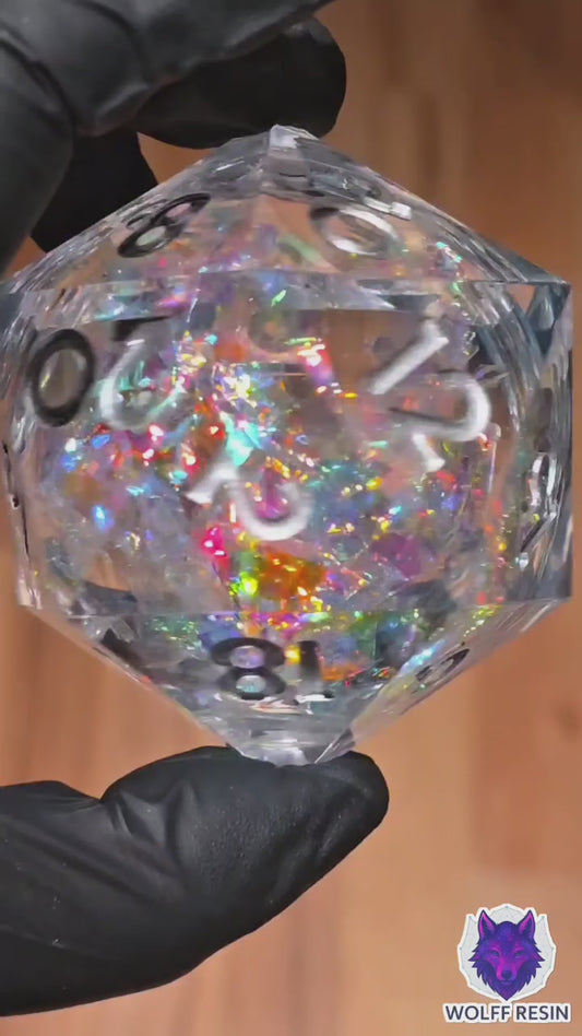 Legendärer Polyedrischer D20 55mm – Liquid Core Opal Artefakt Würfel | Handgemachter XL Resinwürfel | DnD Dice Pen and Paper TTRPG Fantasy Würfel