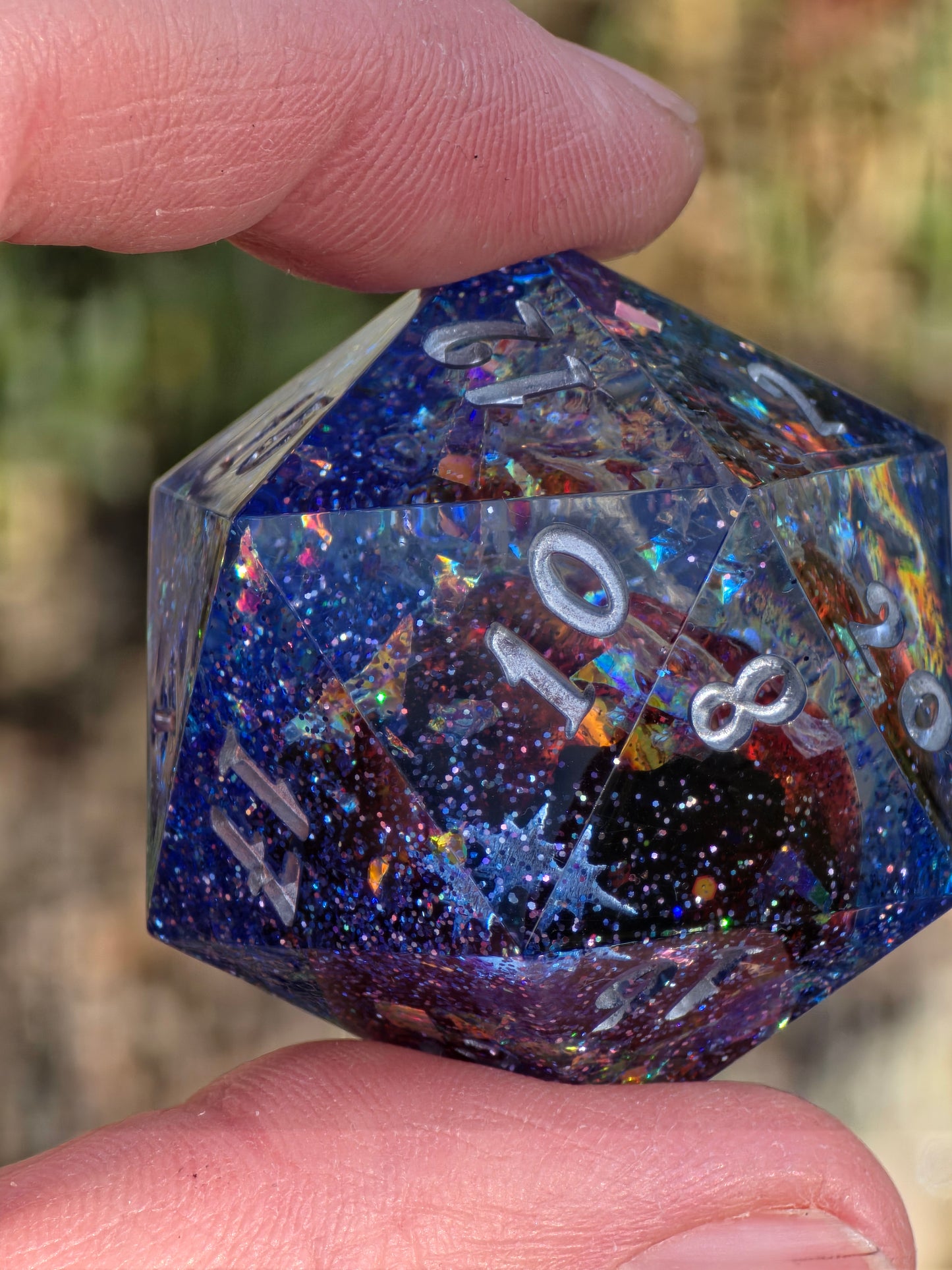 Planet Core D20 40mm – Large Resin Die with Red Planet & Galaxy Effect, Sharp Edge DnD Dice, Handmade TTRPG Dice, Collector Dice