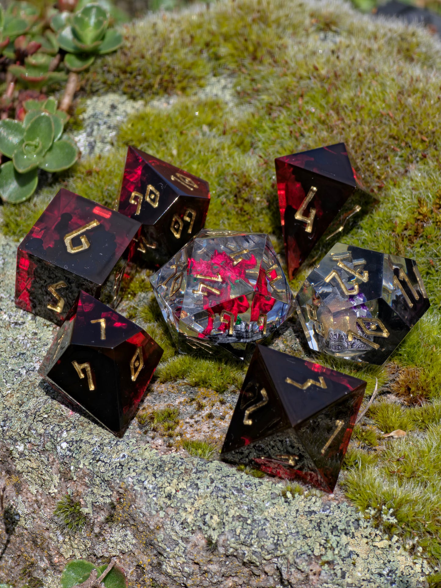 Greek Mythology Dice Set – Hades Inspired Cerberus Resin Dice, Liquid Core Ambrosia Potion D12, Handmade Fantasy DnD Dice for Collectors
