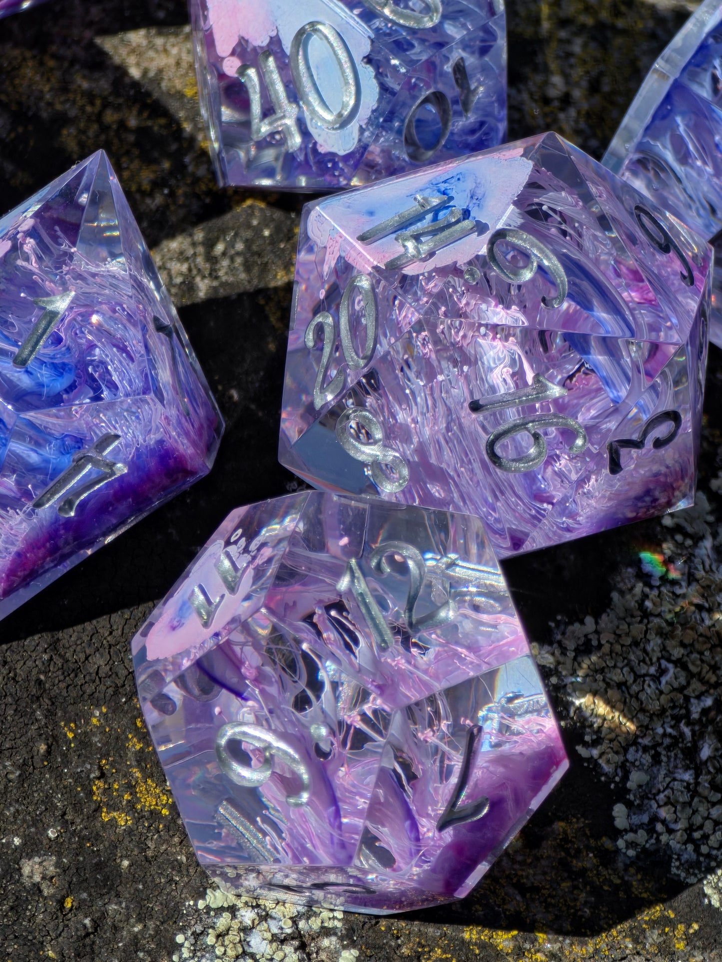 Petri Effect Dice Set – Pink Purple Blue Resin DnD Dice, Cloud Fantasy Dice, Sharp Edge Handmade TTRPG Dice Set, Galaxy Dice