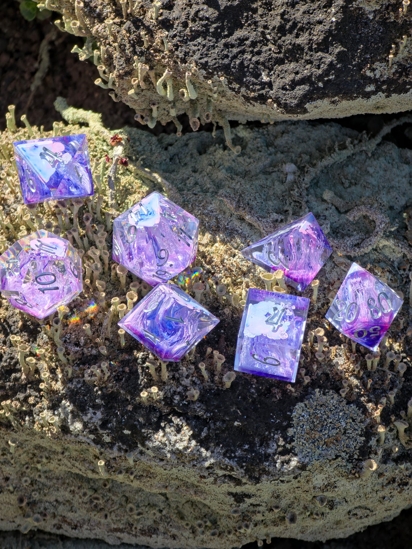 Petri Effect Dice Set – Pink Purple Blue Resin DnD Dice, Cloud Fantasy Dice, Sharp Edge Handmade TTRPG Dice Set, Galaxy Dice