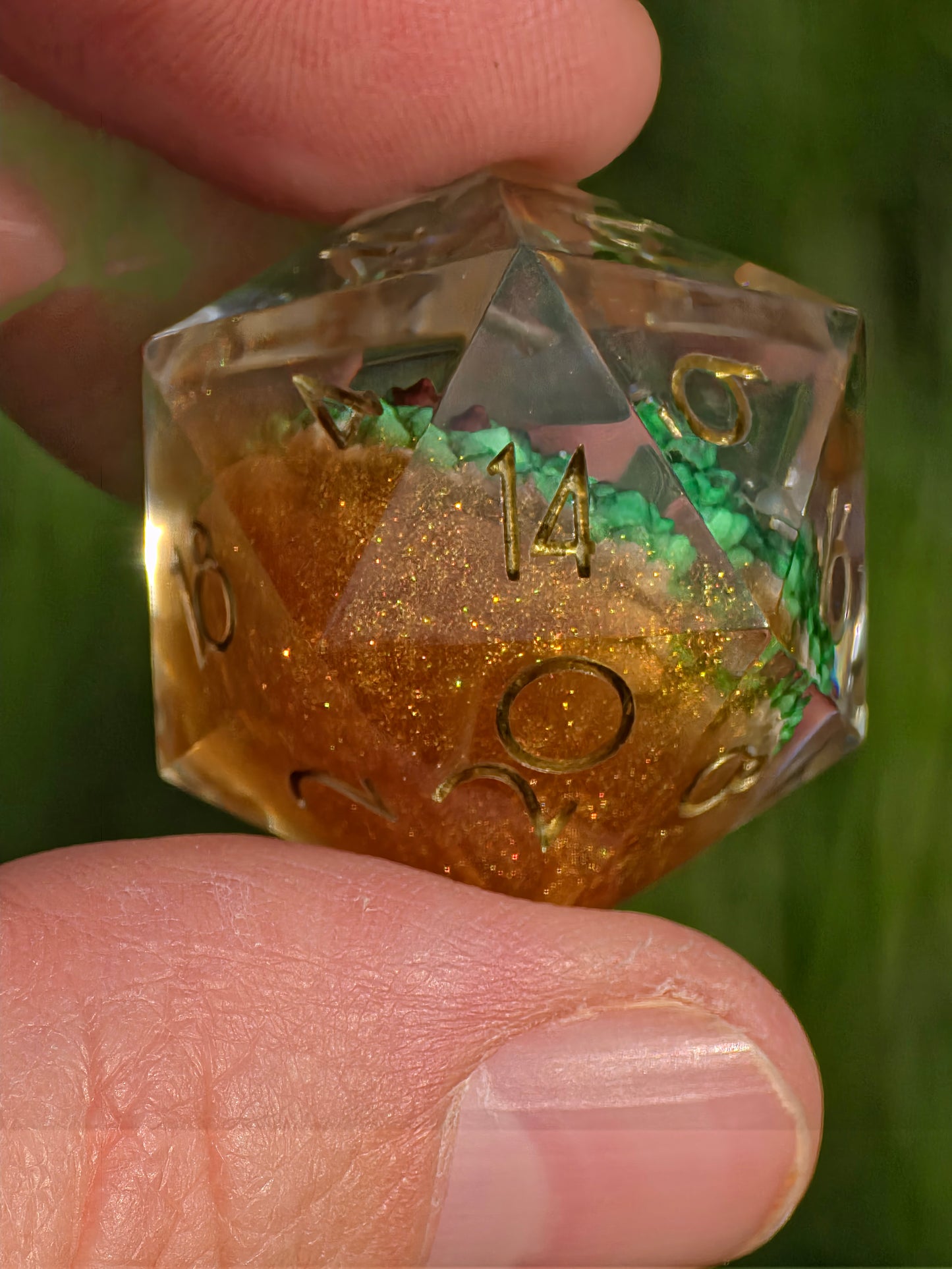 Verdant Ember Grove Succulent Nature Dice Set – Handmade Resin DnD Dice with Succulents, Elongated Sharp Edge RPG Dice, Fantasy Dice Set