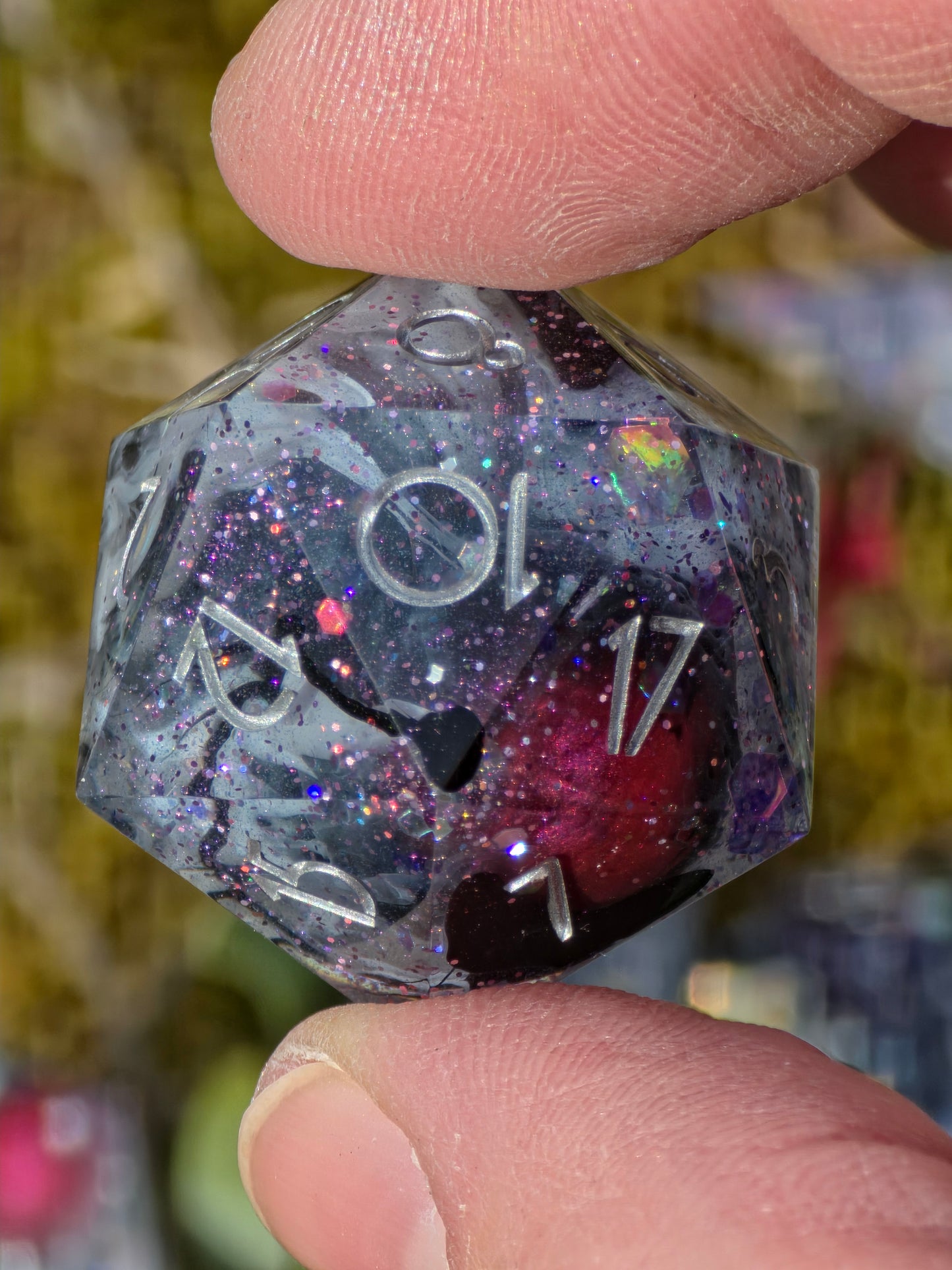 Glow in the Dark Planet elongated Dice Set – Space Resin Dice with Planets, Handmade Sharp Edge DnD Würfel, Galaxy TTRPG Dice