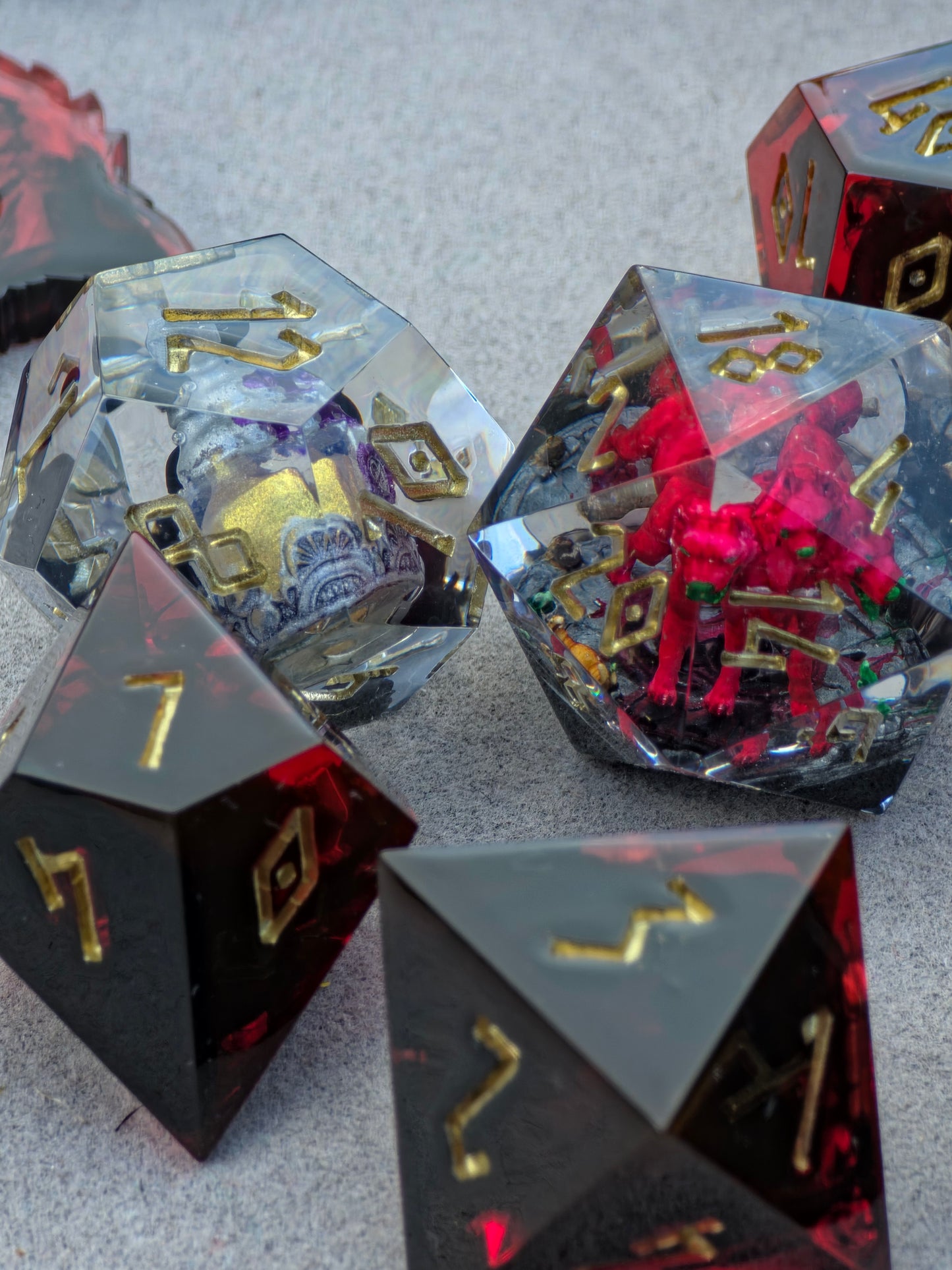 Greek Mythology Dice Set – Hades Inspired Cerberus Resin Dice, Liquid Core Ambrosia Potion D12, Handmade Fantasy DnD Dice for Collectors