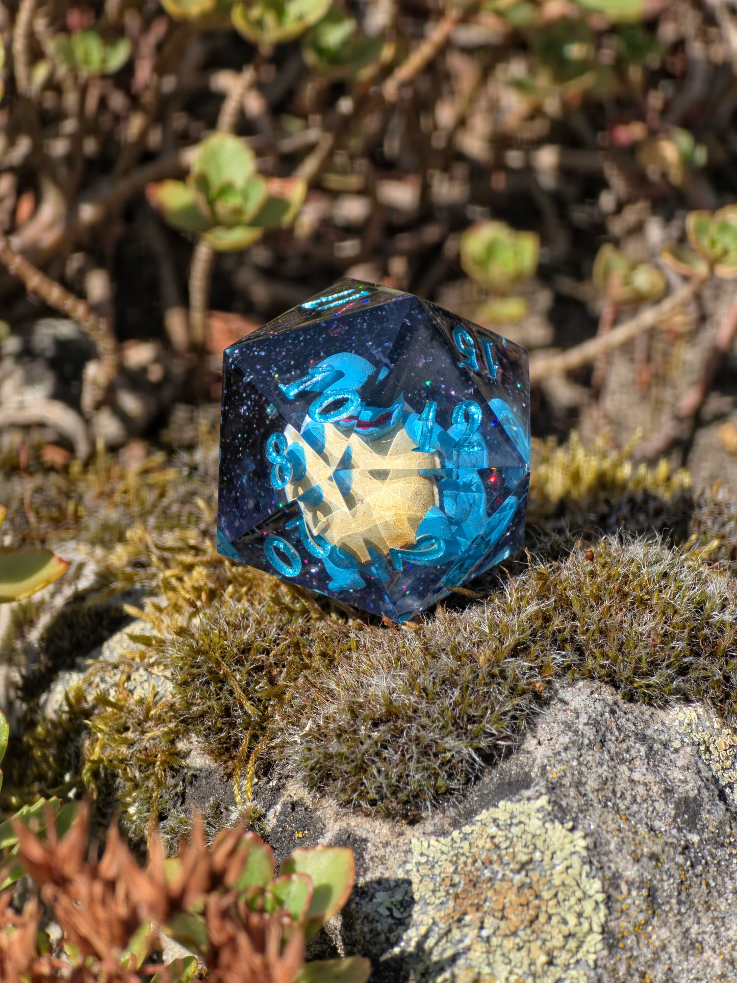 🌟Shiggy – Galactic Vacation D20 35 mm – Pokémon-inspirierter Galaxy Resin Würfel mit Sonnenbrille | Handgefertigter Chonk DnD Würfel