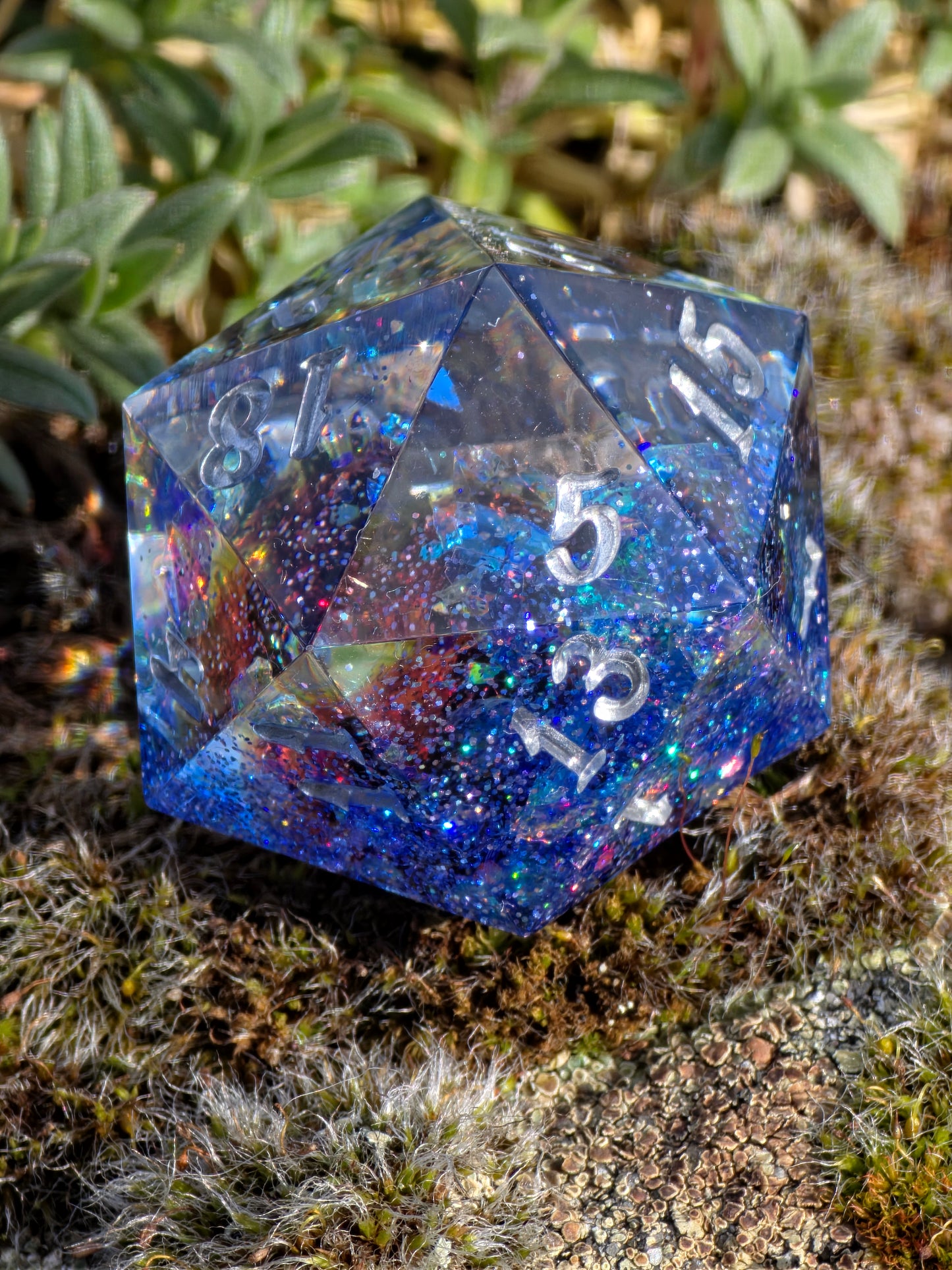 Planet Core D20 35mm – Large Resin Dice with Galaxy Effect & Planet Core, Sharp Edge DnD Dice, Handmade TTRPG Dice, Collector Dice