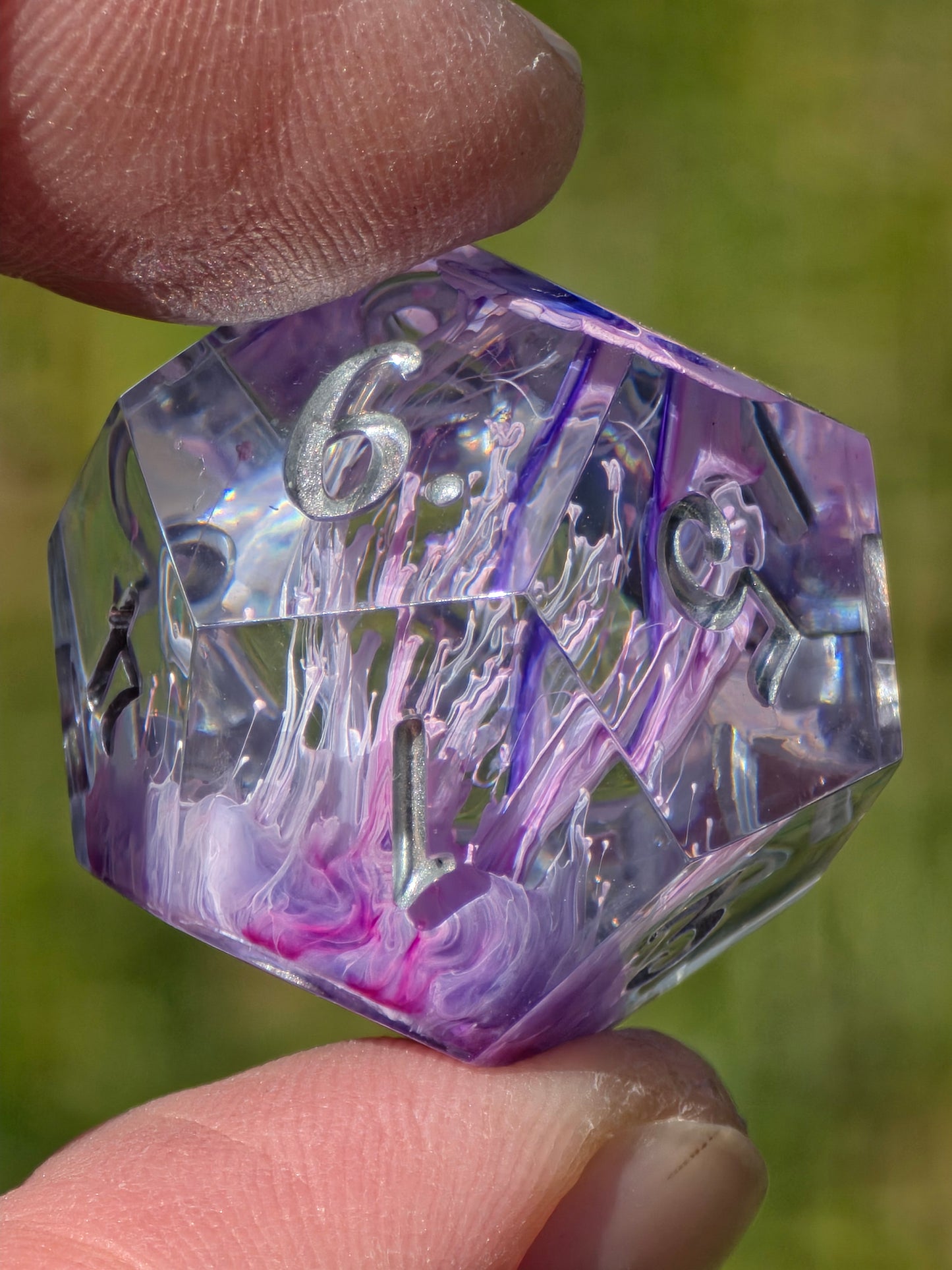 Petri Effect Dice Set – Pink Purple Blue Resin DnD Dice, Cloud Fantasy Dice, Sharp Edge Handmade TTRPG Dice Set, Galaxy Dice