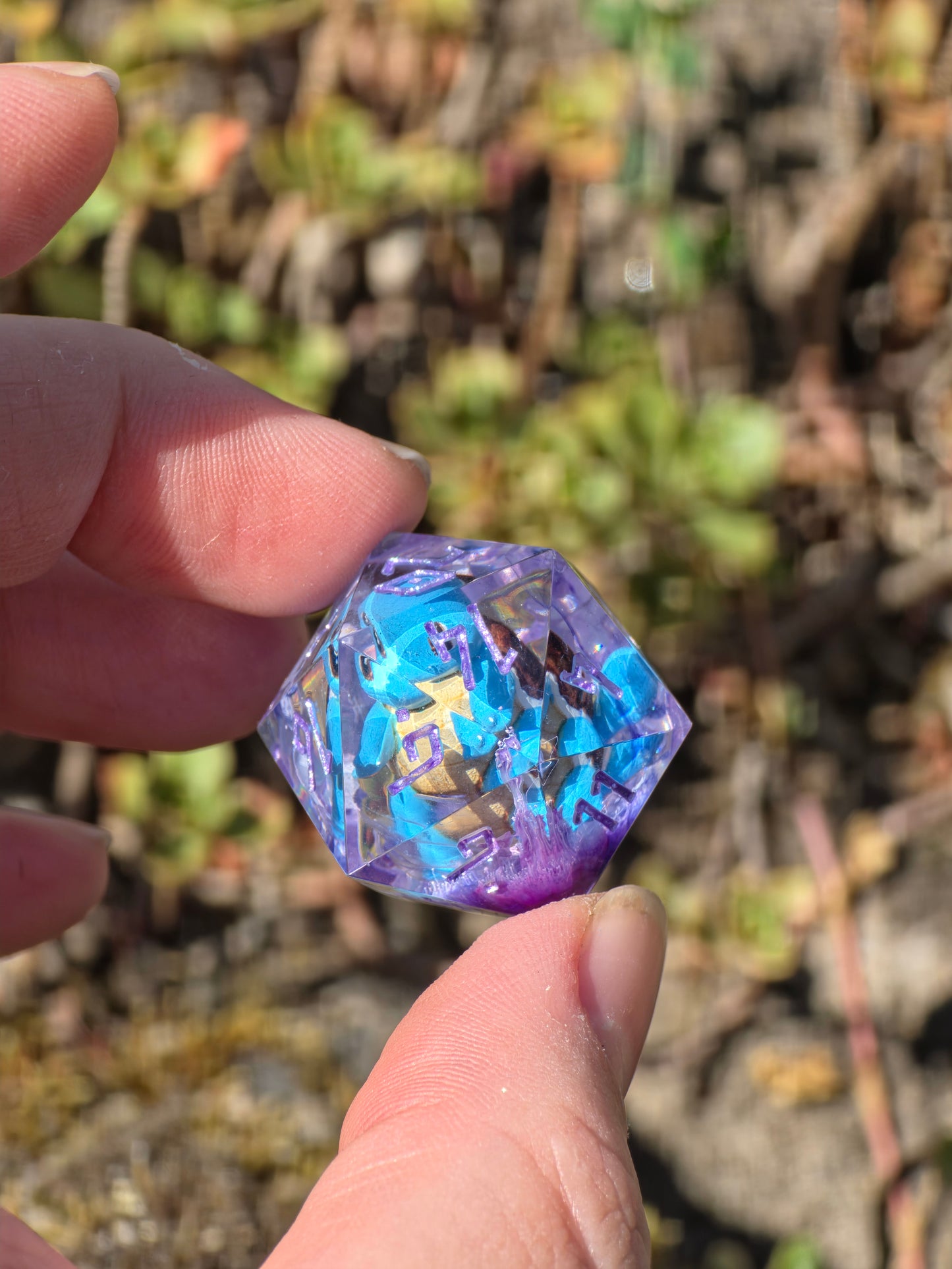 Shiggy – Mystic Tidal Bloom Würfelset – Handgefertigtes Pokémon inspiriertes Resin Dice Set | Petri-Effekt & Metallic Lila Zahlen Squirtle