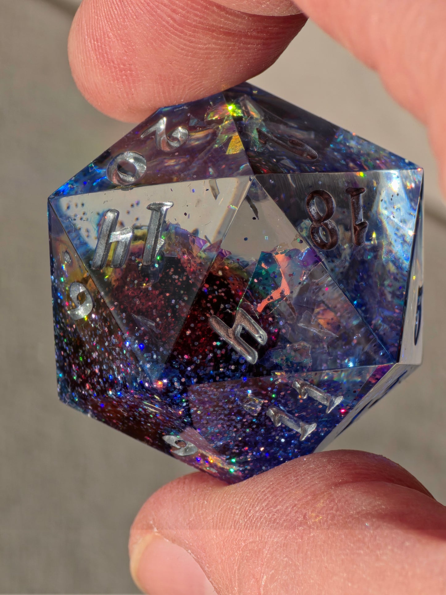 Planet Core D20 35mm – Large Resin Dice with Galaxy Effect & Planet Core, Sharp Edge DnD Dice, Handmade TTRPG Dice, Collector Dice