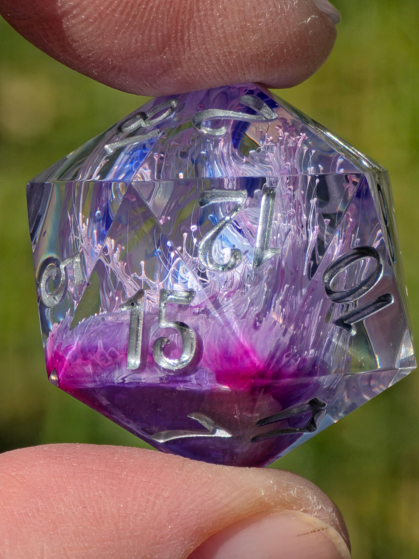 Petri Effect Dice Set – Pink Purple Blue Resin DnD Dice, Cloud Fantasy Dice, Sharp Edge Handmade TTRPG Dice Set, Galaxy Dice