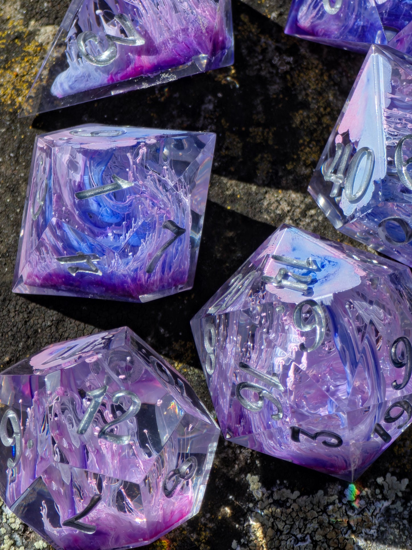 Petri Effect Dice Set – Pink Purple Blue Resin DnD Dice, Cloud Fantasy Dice, Sharp Edge Handmade TTRPG Dice Set, Galaxy Dice