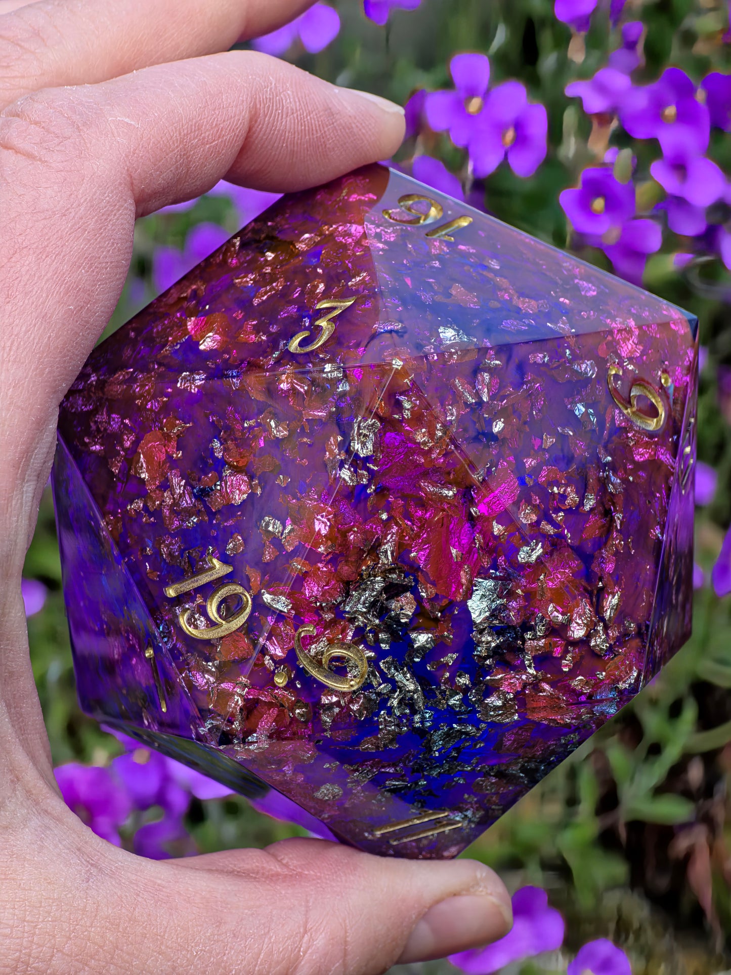 Polyhedral Jumbo D20 Liquid Core Dice 65mm – Handmade Galaxy Dice XXL Resin Dice with Liquid Core Liquid