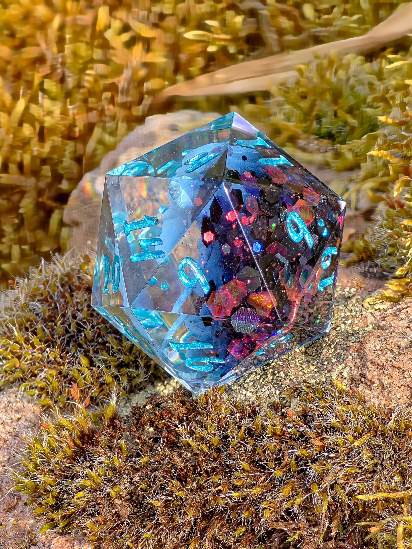 Shiny Mew's Stardust Shiny Mew D20 35mm – Pokémon Inspired Handmade Resin Dice | Custom Sharp Edge Chonk D20 for DnD, RPG & Collectors