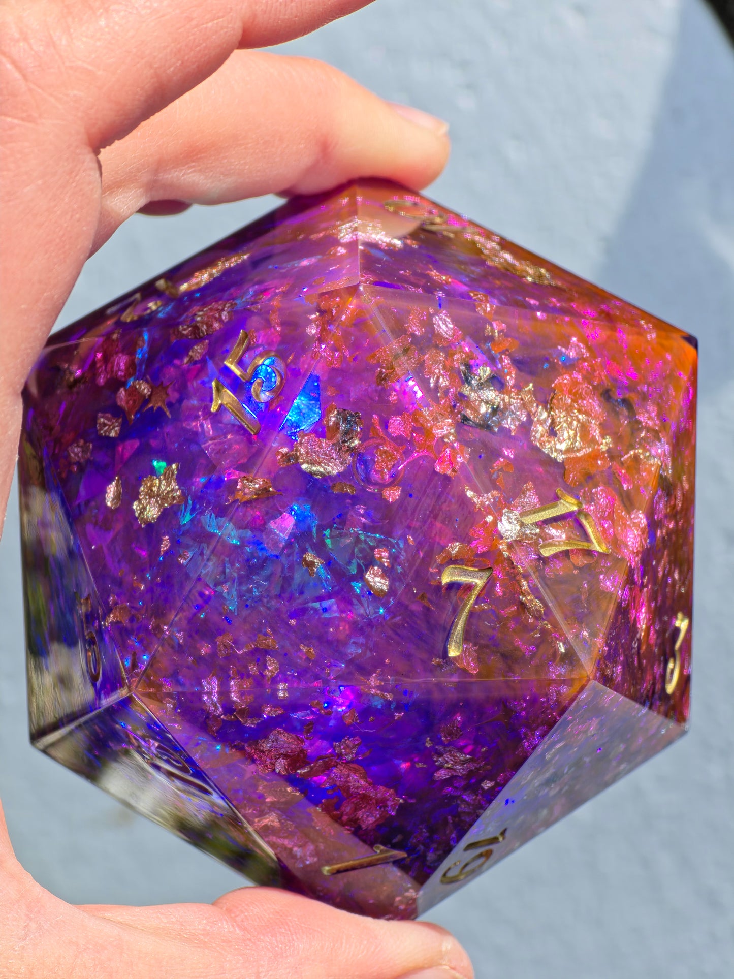 Polyhedral Jumbo D20 Liquid Core Dice 65mm – Handmade Galaxy Dice XXL Resin Dice with Liquid Core Liquid