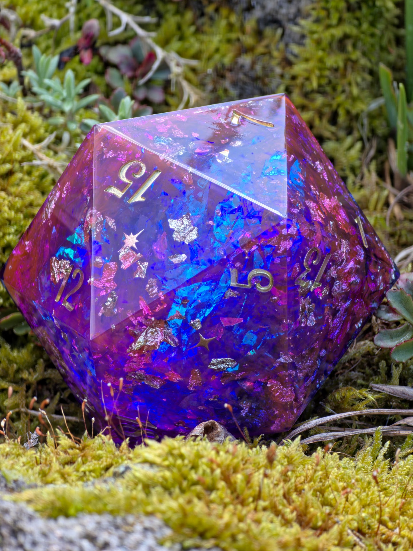 Polyhedral Jumbo D20 Liquid Core Dice 65mm – Handmade Galaxy Dice XXL Resin Dice with Liquid Core Liquid