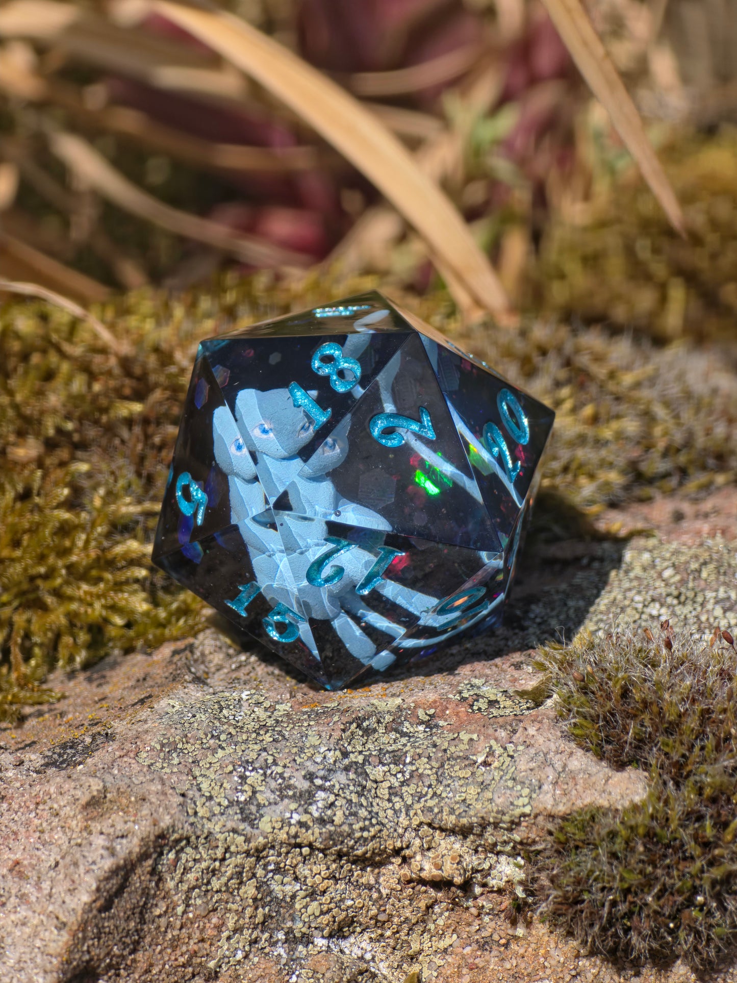 Shiny Mew's Stardust Shiny Mew D20 35mm – Pokémon Inspired Handmade Resin Dice | Custom Sharp Edge Chonk D20 for DnD, RPG & Collectors