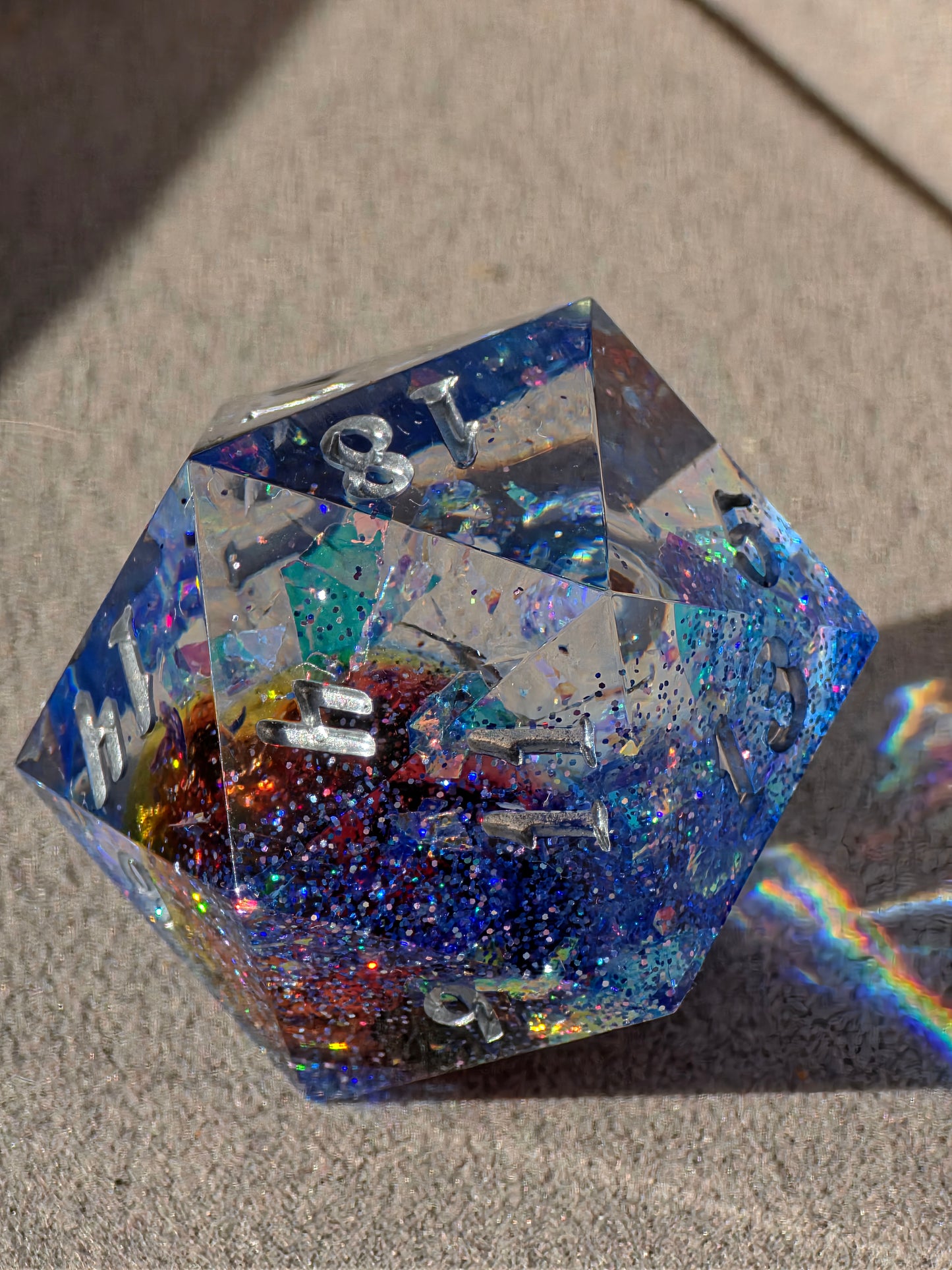 Planet Core D20 35mm – Large Resin Dice with Galaxy Effect & Planet Core, Sharp Edge DnD Dice, Handmade TTRPG Dice, Collector Dice