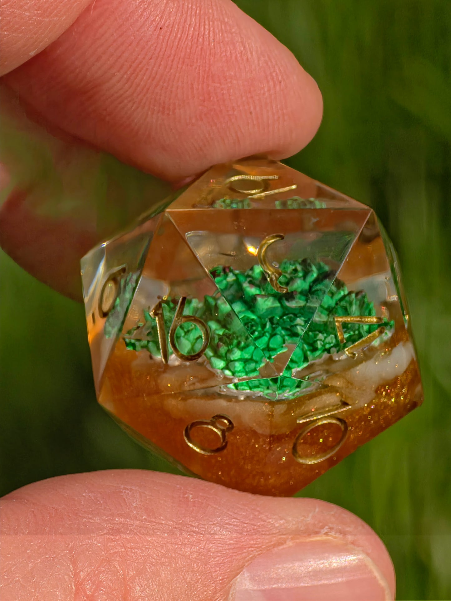 Verdant Ember Grove Succulent Nature Dice Set – Handmade Resin DnD Dice with Succulents, Elongated Sharp Edge RPG Dice, Fantasy Dice Set
