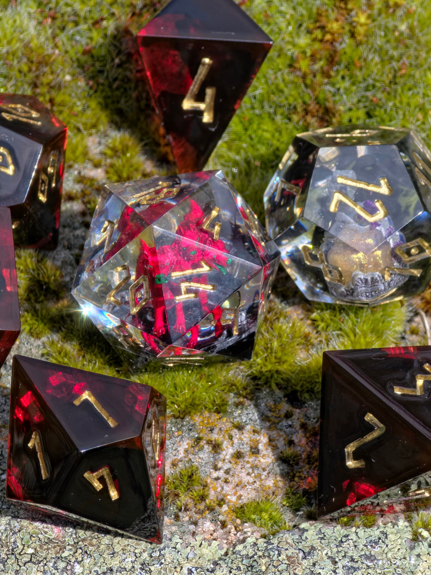 Greek Mythology Dice Set – Hades Inspired Cerberus Resin Dice, Liquid Core Ambrosia Potion D12, Handmade Fantasy DnD Dice for Collectors