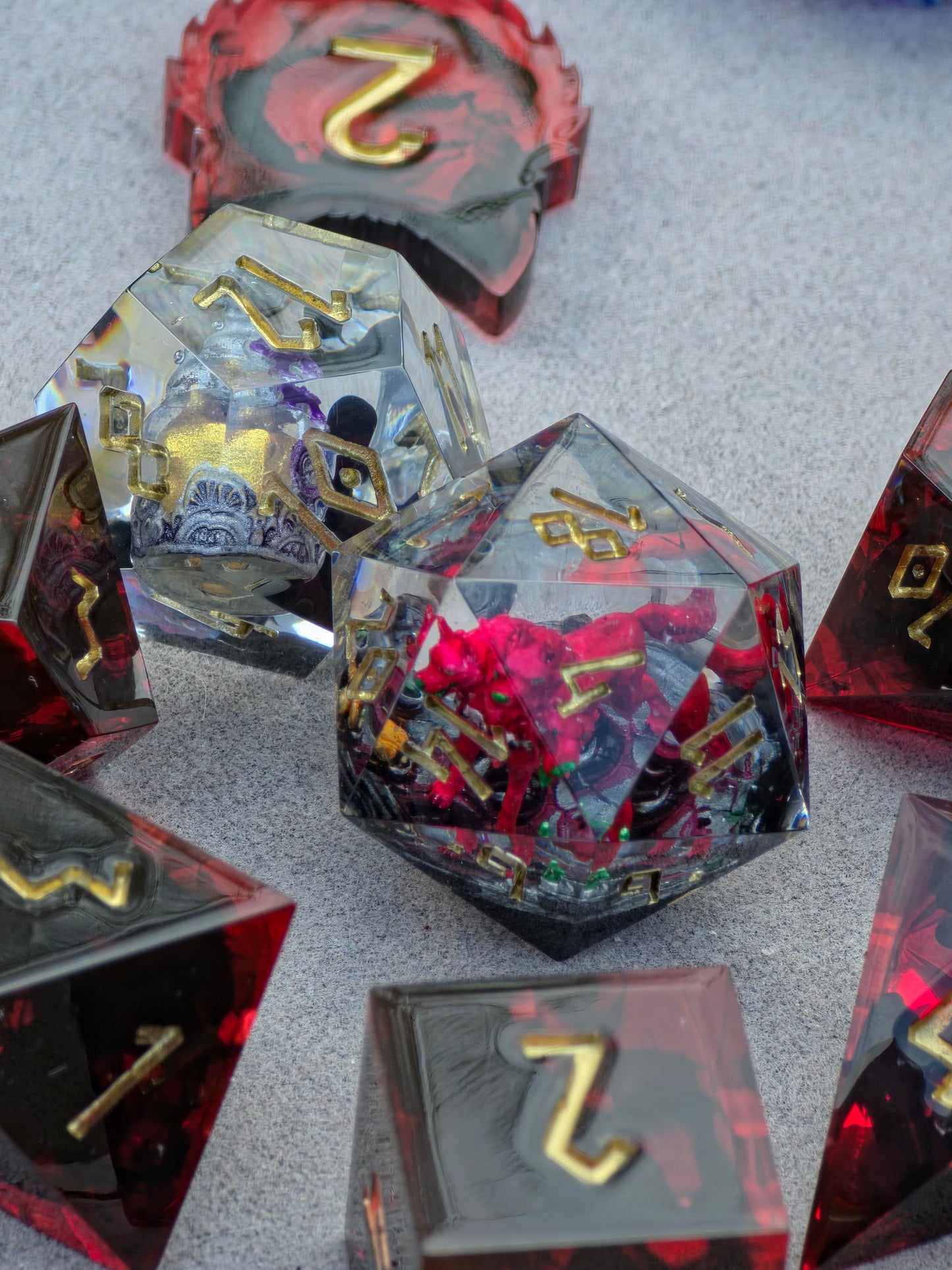Greek Mythology Dice Set – Hades Inspired Cerberus Resin Dice, Liquid Core Ambrosia Potion D12, Handmade Fantasy DnD Dice for Collectors
