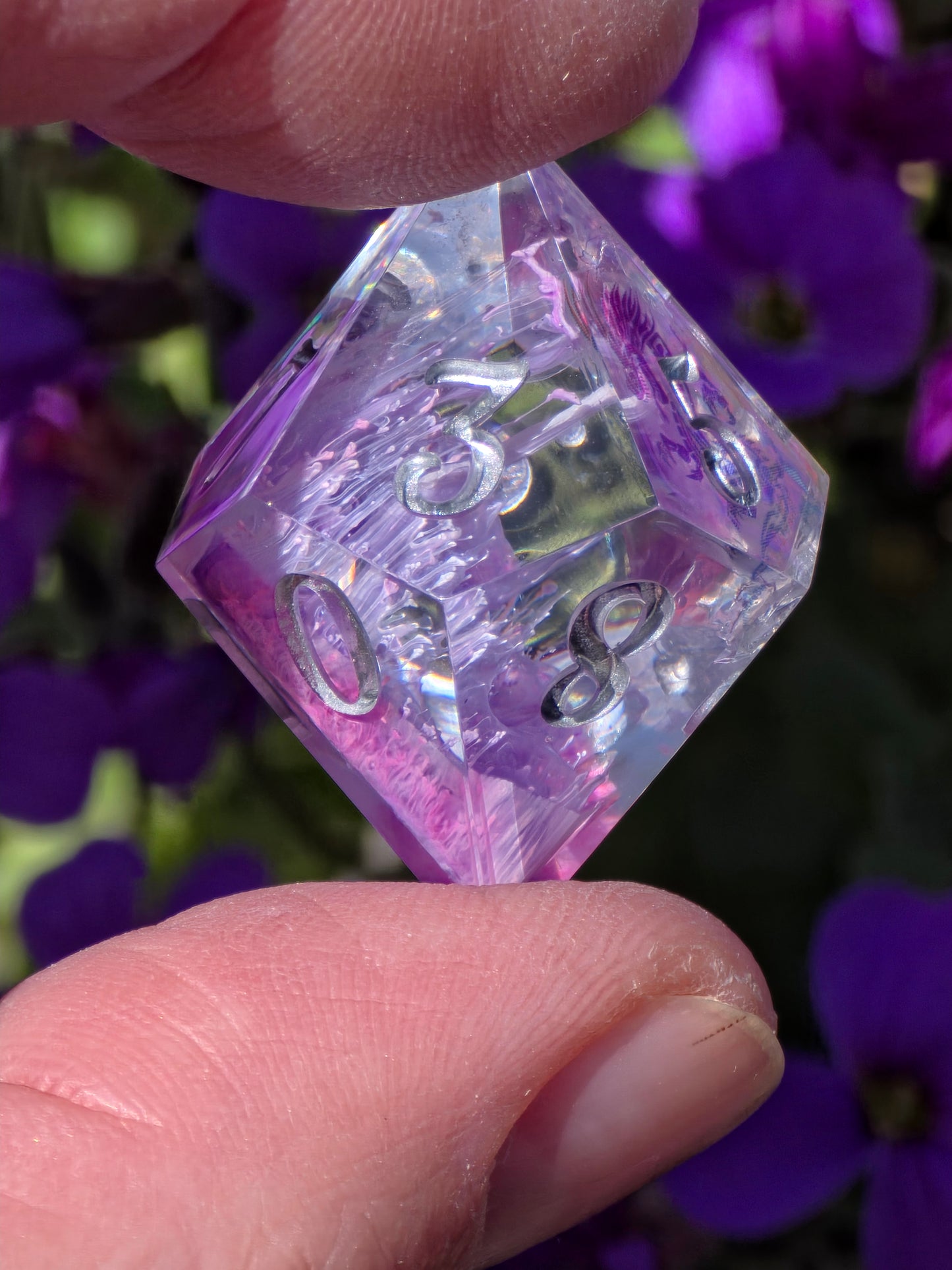 Fantasy Dragon Dice Set – Purple Pink Petri Resin Dice with Dragon Inside, Sharp Edge DnD Dice, Handmade TTRPG Dice