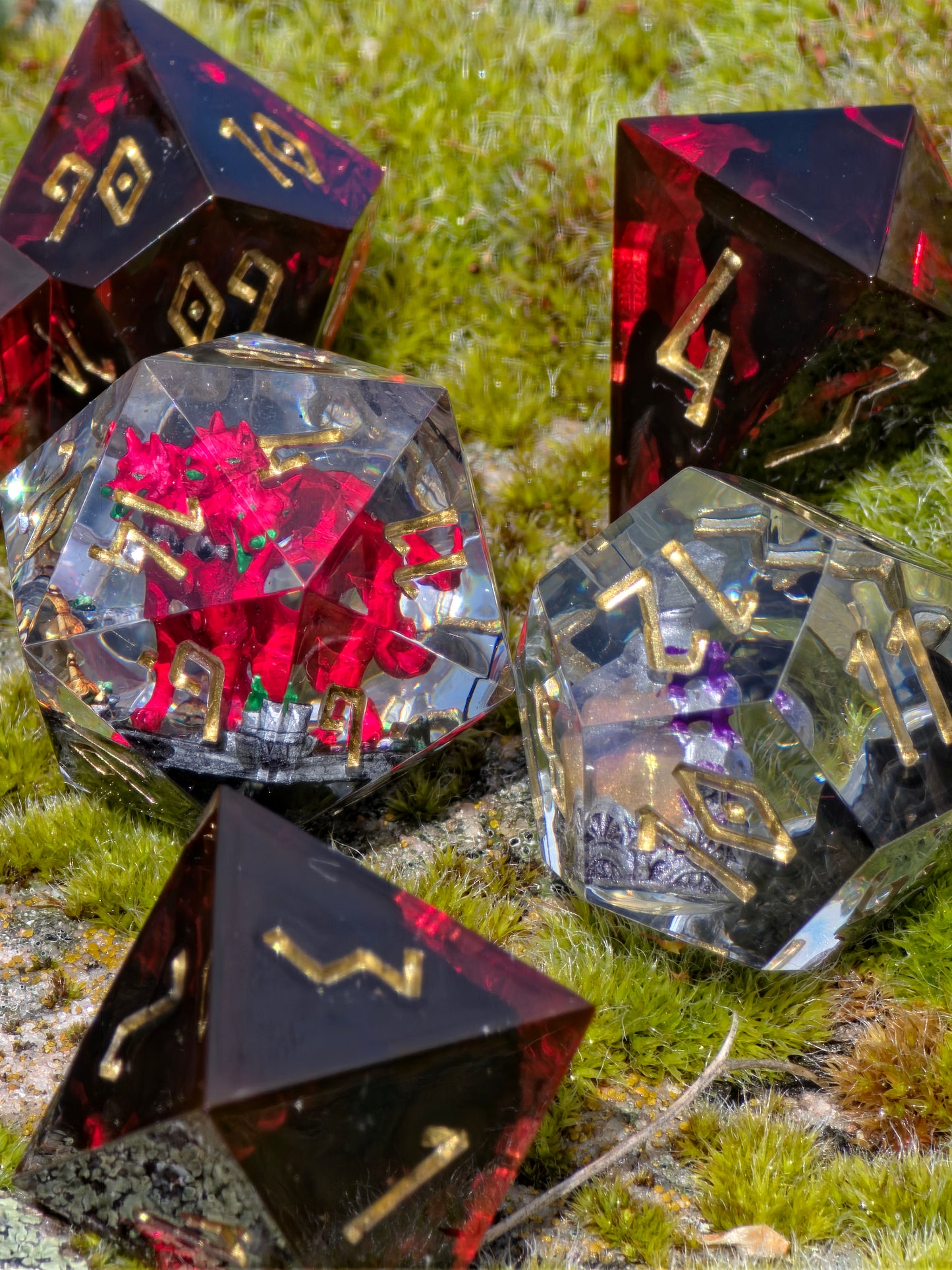 Greek Mythology Dice Set – Hades Inspired Cerberus Resin Dice, Liquid Core Ambrosia Potion D12, Handmade Fantasy DnD Dice for Collectors