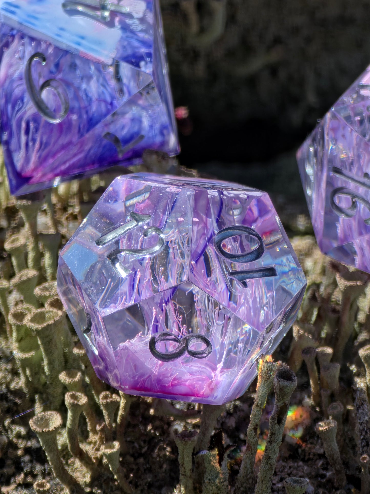 Petri Effect Dice Set – Pink Purple Blue Resin DnD Dice, Cloud Fantasy Dice, Sharp Edge Handmade TTRPG Dice Set, Galaxy Dice