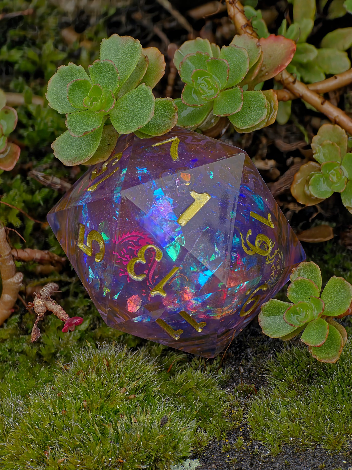 Polyedrischer Chonk D20 Liquid Core Dice 35 mm – Dragon Spirit Edition | Handgemachter Resin Würfel mit Drachen & Galaxy Look | DnD Dice