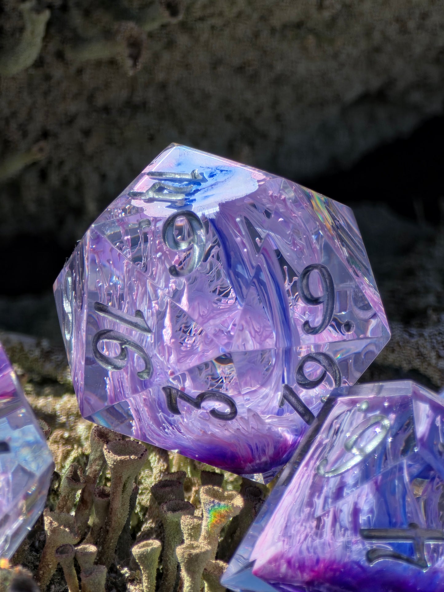 Petri Effect Dice Set – Pink Purple Blue Resin DnD Dice, Cloud Fantasy Dice, Sharp Edge Handmade TTRPG Dice Set, Galaxy Dice
