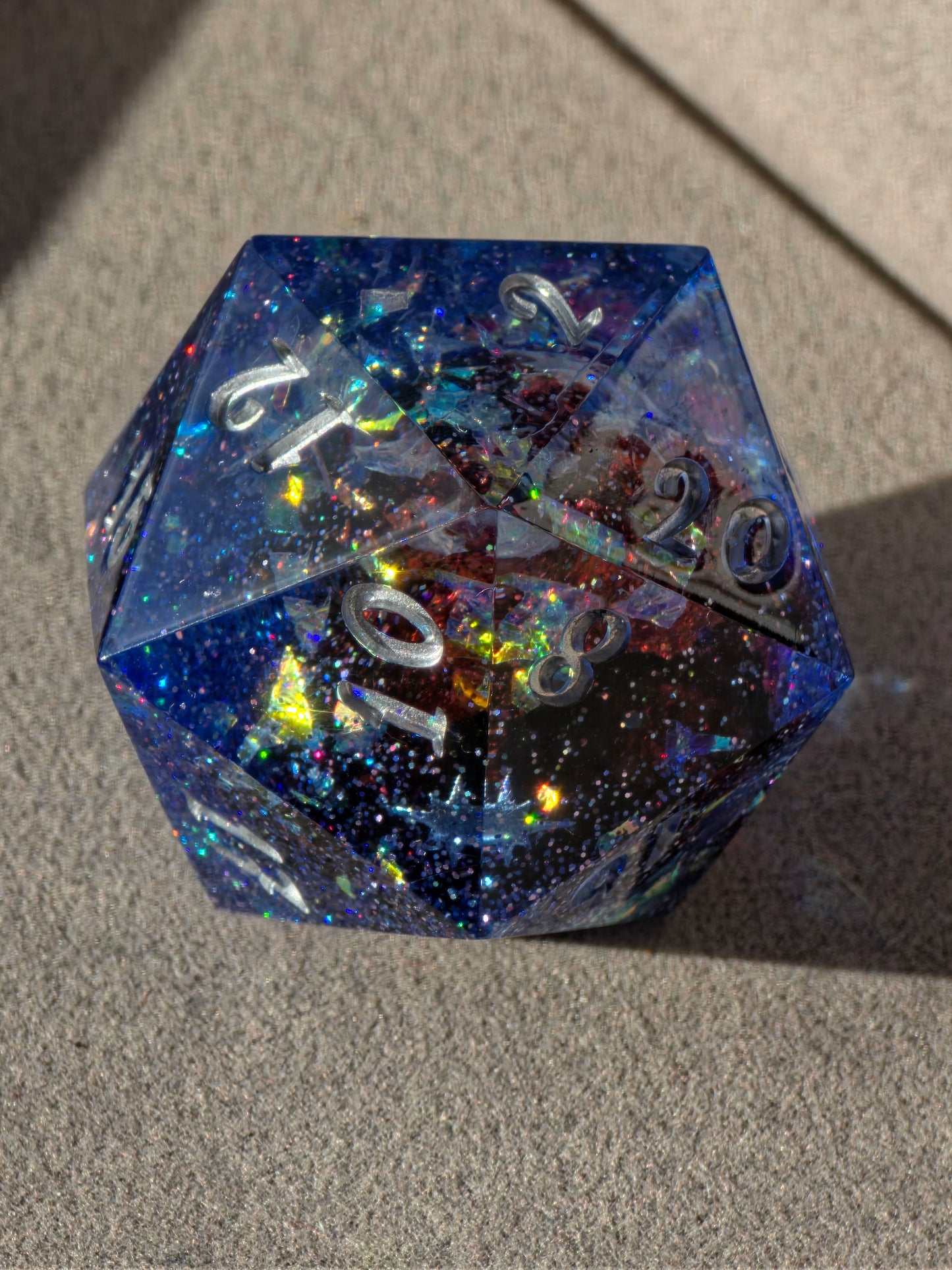 Planet Core D20 40mm – Large Resin Die with Red Planet & Galaxy Effect, Sharp Edge DnD Dice, Handmade TTRPG Dice, Collector Dice