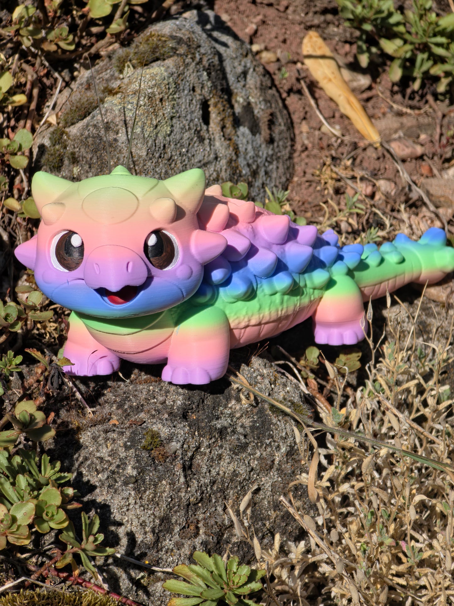 Buba Cotton Candy Dreams Dice Holder – Süßer Ankylosaurus Würfelhalter für 7 Dice | 3D-gedruckter DnD Dice Organizer mit Gem D4 Slot