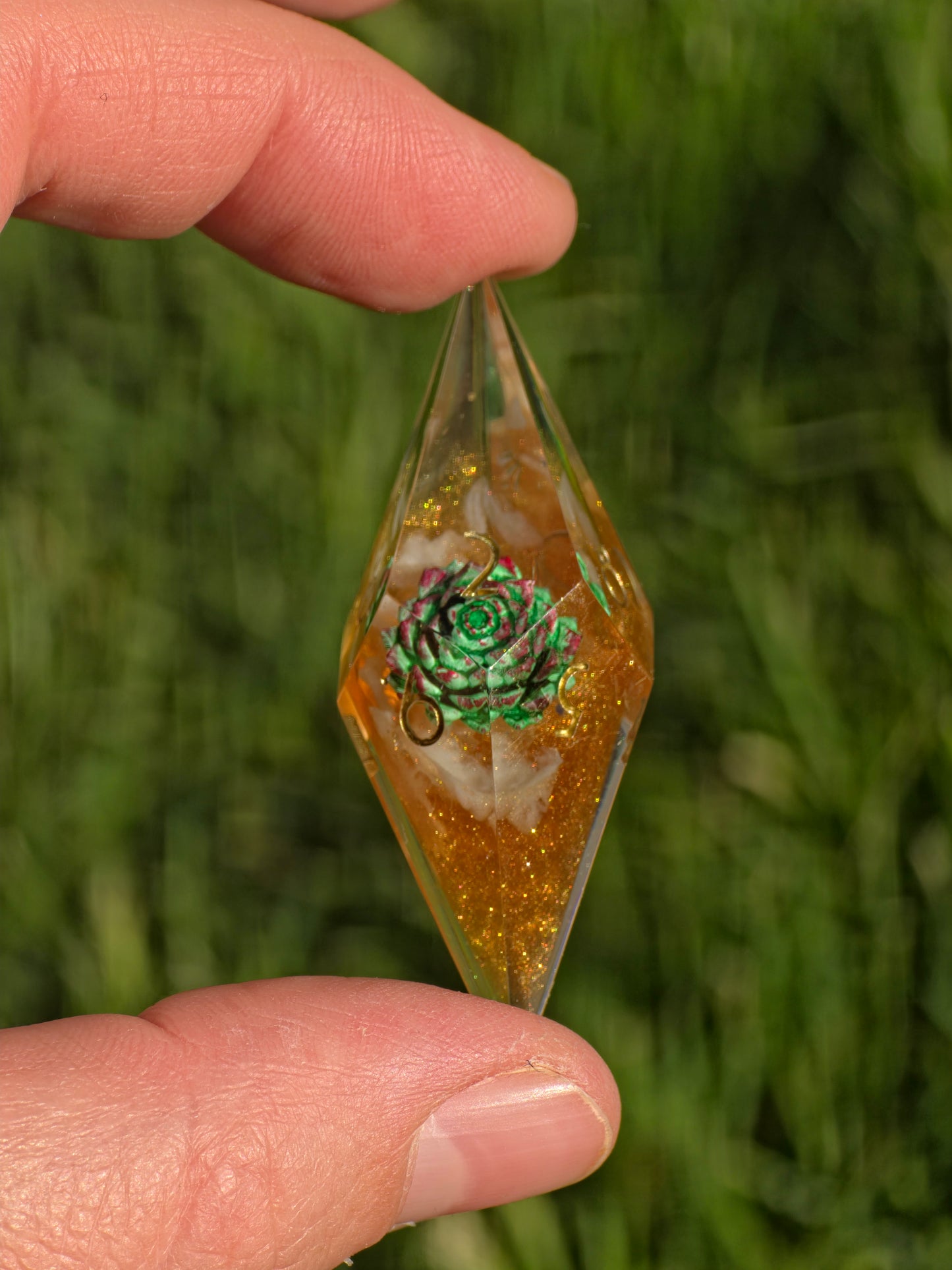 Verdant Ember Grove Succulent Nature Dice Set – Handmade Resin DnD Dice with Succulents, Elongated Sharp Edge RPG Dice, Fantasy Dice Set
