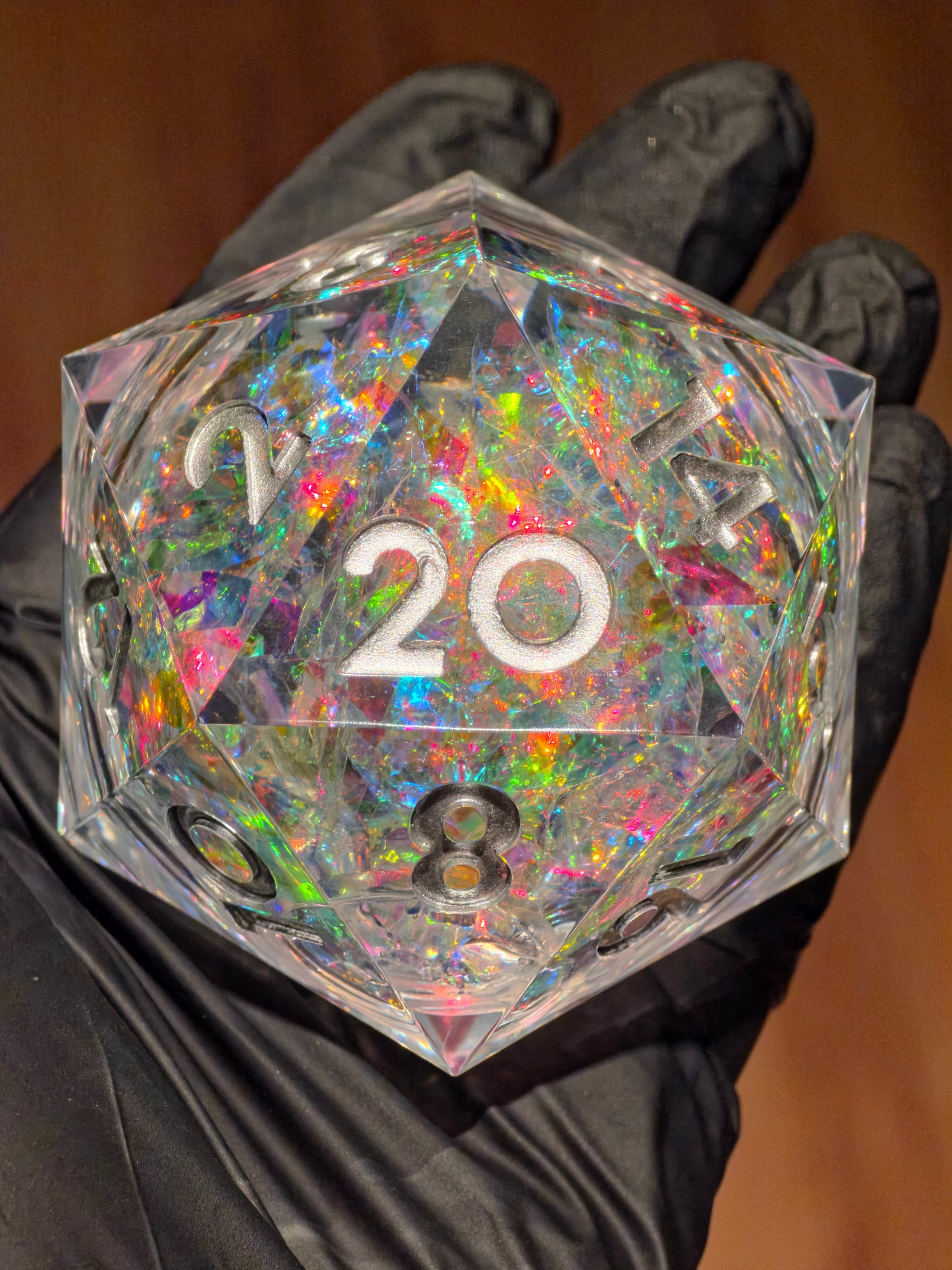 Legendärer Polyedrischer D20 55mm – Liquid Core Opal Artefakt Würfel | Handgemachter XL Resinwürfel | DnD Dice Pen and Paper TTRPG Fantasy Würfel