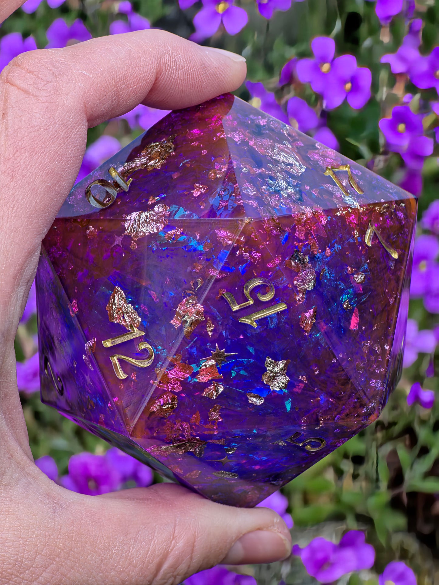 Polyhedral Jumbo D20 Liquid Core Dice 65mm – Handmade Galaxy Dice XXL Resin Dice with Liquid Core Liquid