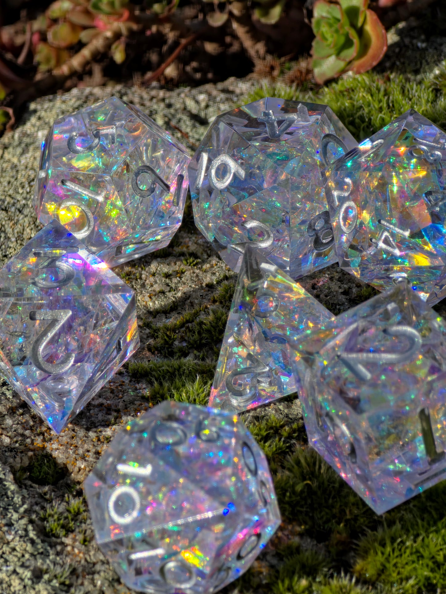 Polyedrischer Würfelset Opal Aurora – Handgemachte Resinwürfel mit Opal Effekt | DnD Dice Set Pen and Paper TTRPG | Gefrorenes Nordlicht Würfelset