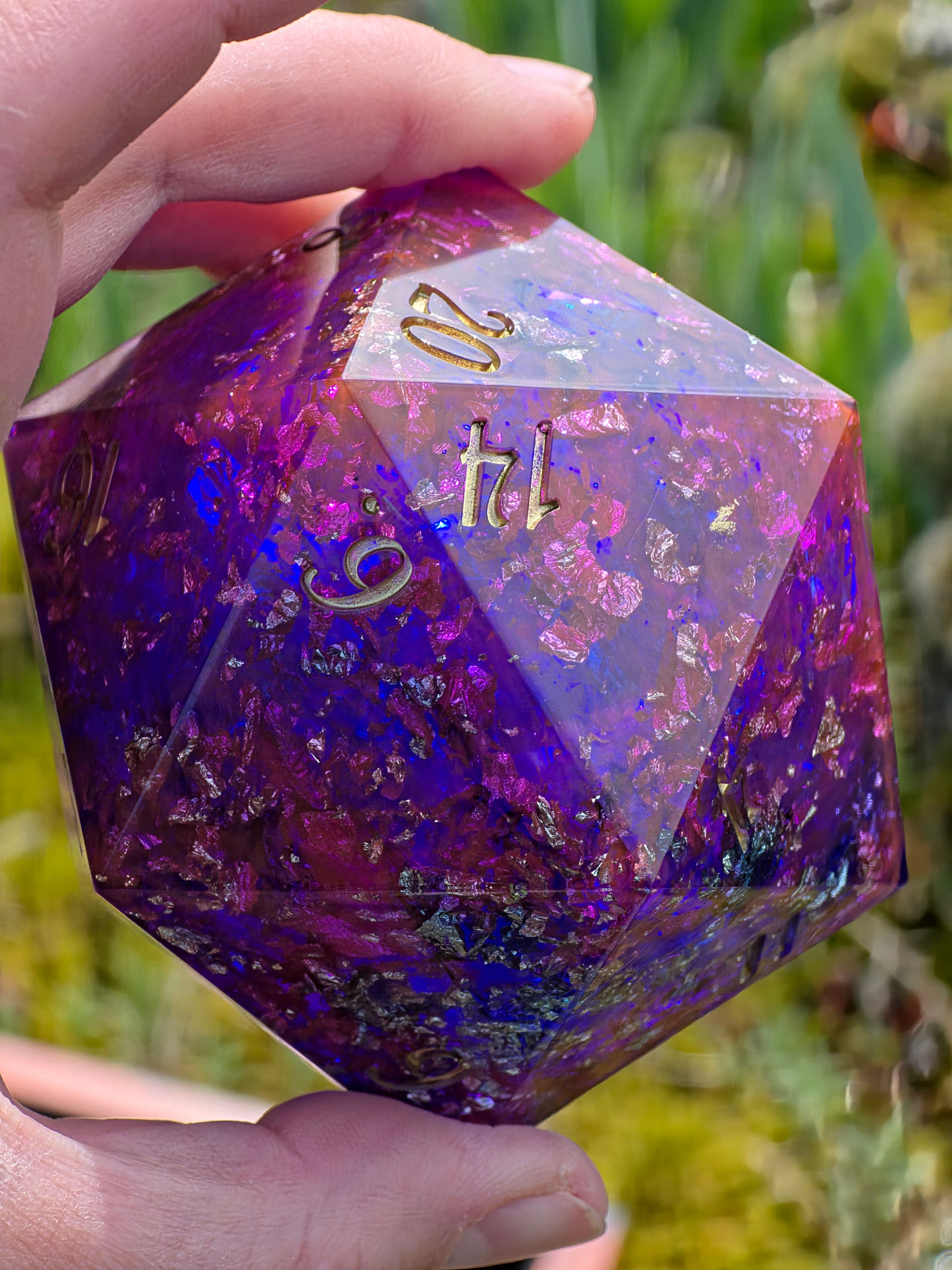 Polyhedral Jumbo D20 Liquid Core Dice 65mm – Handmade Galaxy Dice XXL Resin Dice with Liquid Core Liquid