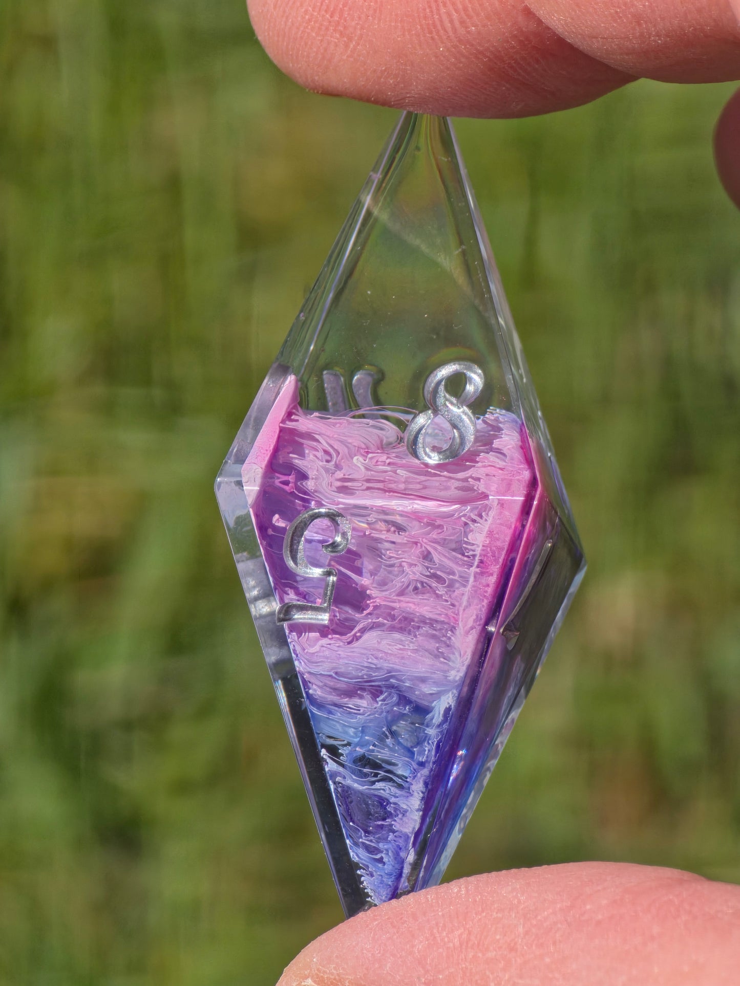 Aether Bloom Elongated Petri Dice Set – Handmade Resin Dice, Purple Blue Petri Effect, Unique Long Dice, DnD Dice, Collector Dice