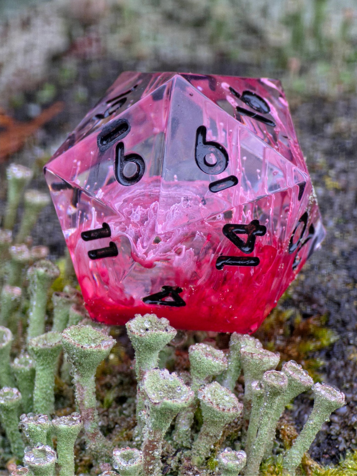 Crimson Veins – Einzelner D20 Würfel (Standardgröße) mit Petri-Effekt | Handgemachter Resin D20 in Blutrot & Klar | DnD TTRPG Würfel