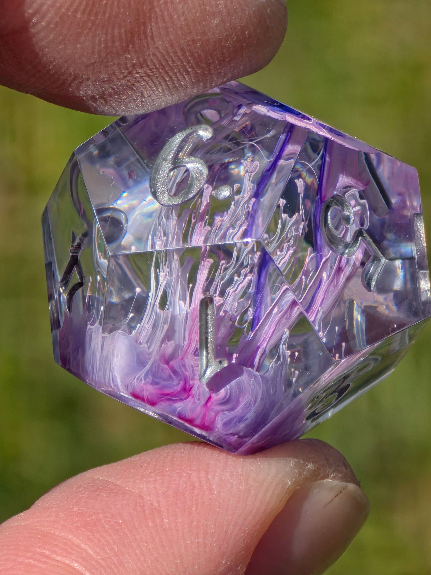 Petri Effect Dice Set – Pink Purple Blue Resin DnD Dice, Cloud Fantasy Dice, Sharp Edge Handmade TTRPG Dice Set, Galaxy Dice