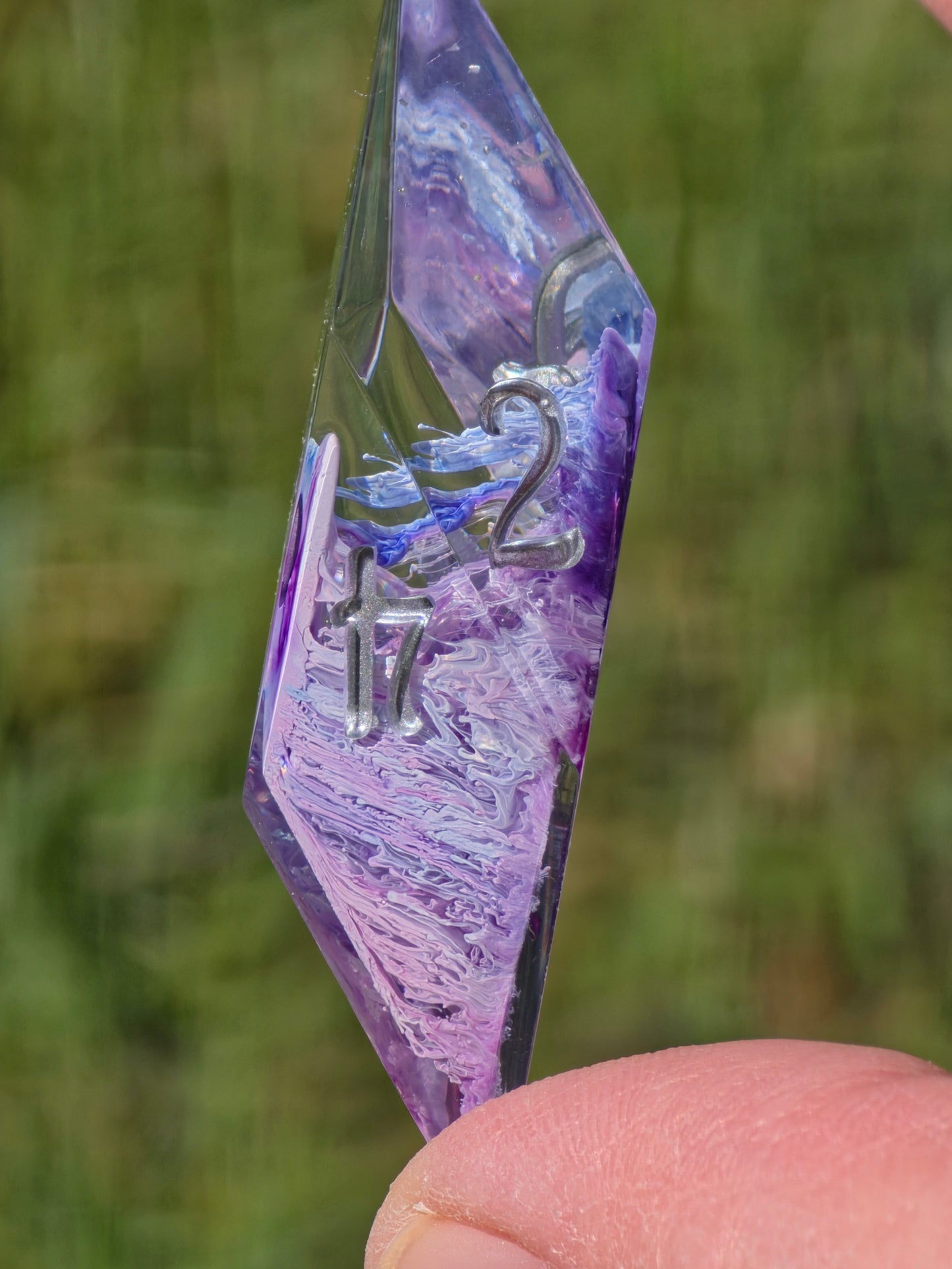 Aether Bloom Elongated Petri Dice Set – Handmade Resin Dice, Purple Blue Petri Effect, Unique Long Dice, DnD Dice, Collector Dice