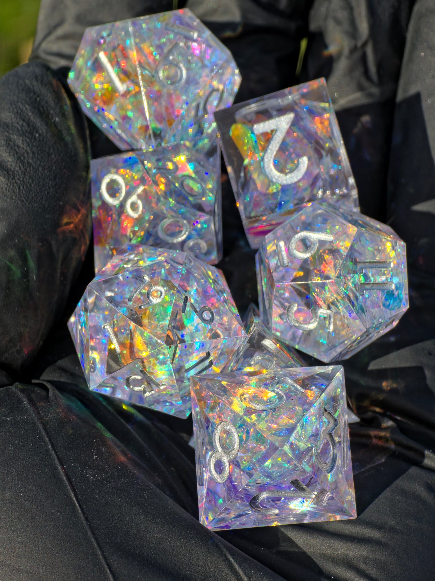 Polyedrischer Würfelset Opal Aurora – Handgemachte Resinwürfel mit Opal Effekt | DnD Dice Set Pen and Paper TTRPG | Gefrorenes Nordlicht Würfelset