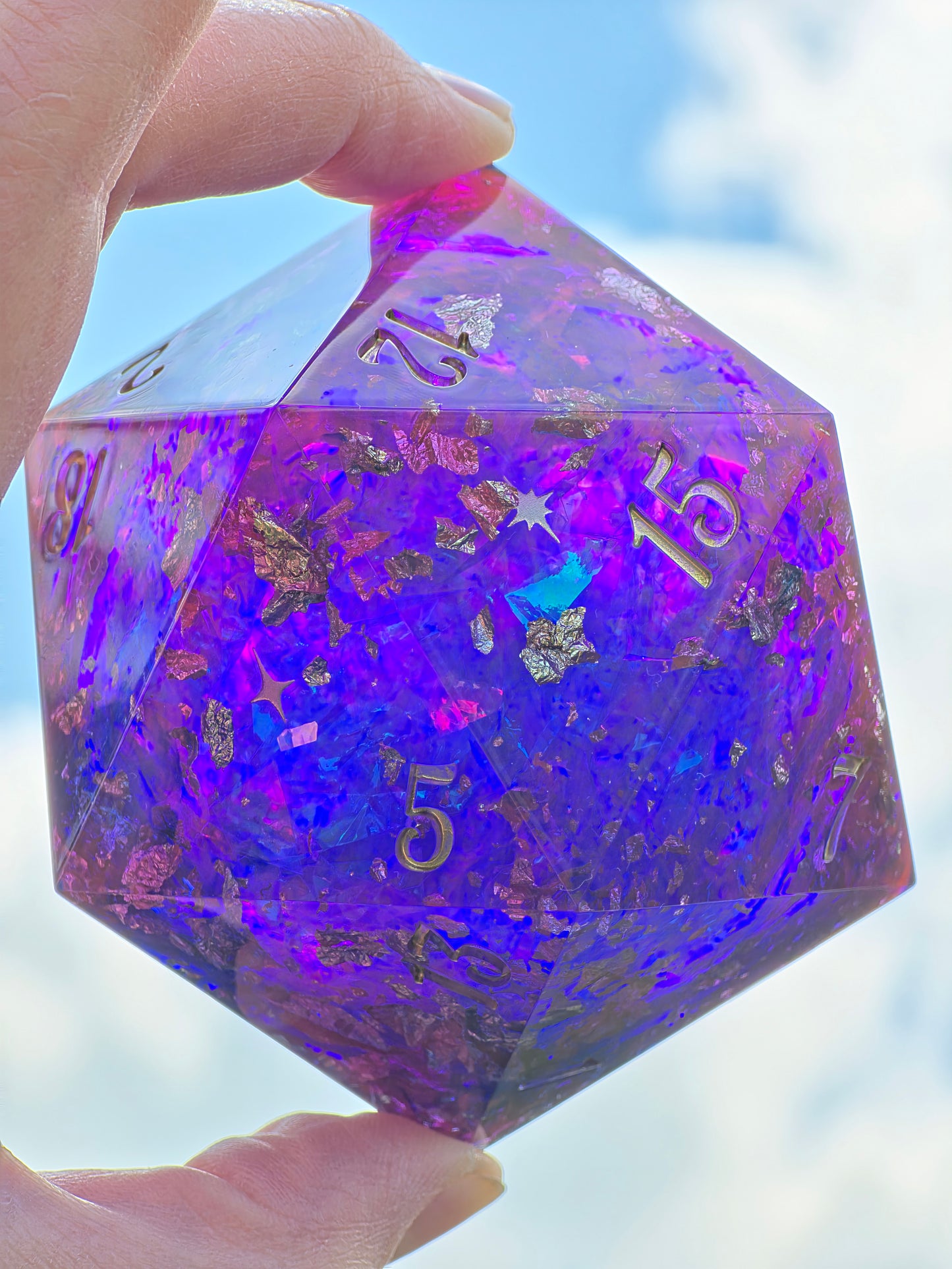Polyhedral Jumbo D20 Liquid Core Dice 65mm – Handmade Galaxy Dice XXL Resin Dice with Liquid Core Liquid